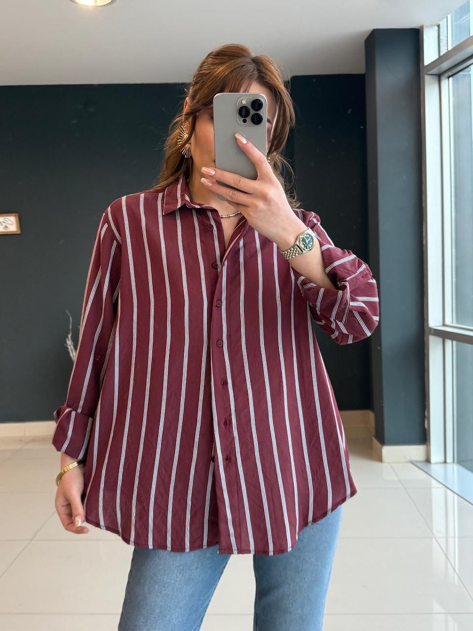 Çi̇zgi̇li̇ Premi̇um Seri̇ Gömlek Bordo
