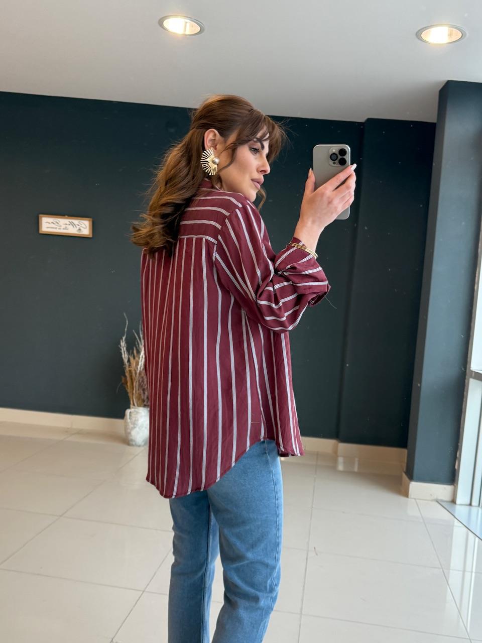 Çi̇zgi̇li̇ Premi̇um Seri̇ Gömlek Bordo