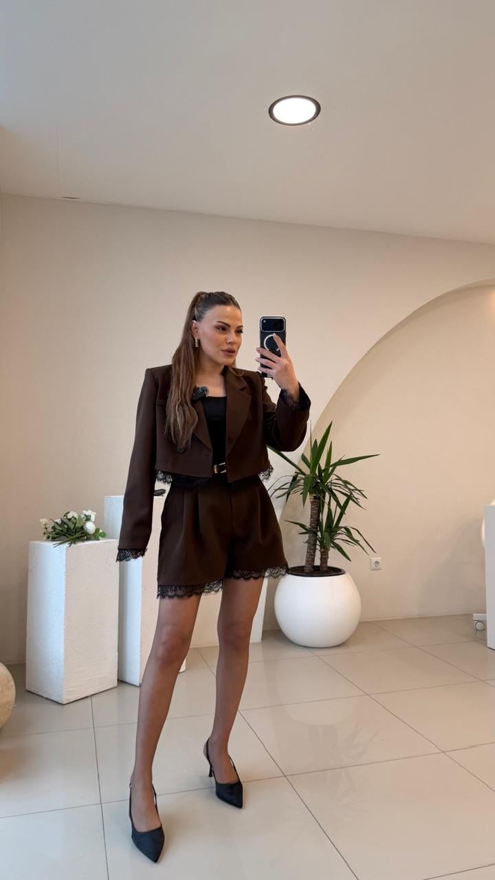 DANTEL DETAYLI İKİLİ ŞORTLU TAKIM 