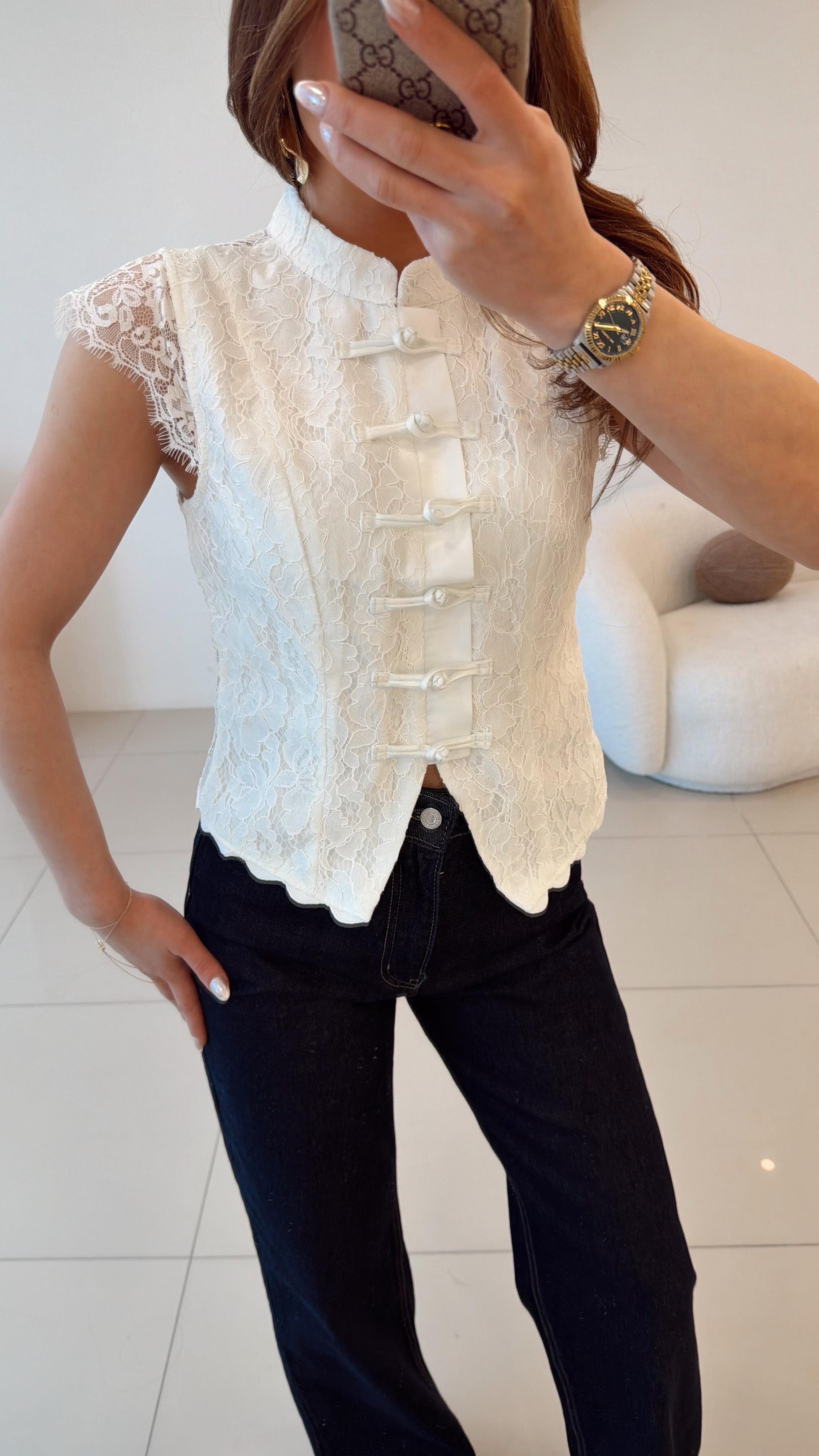 DANTELLİ TASARIM BLUZ BEYAZ