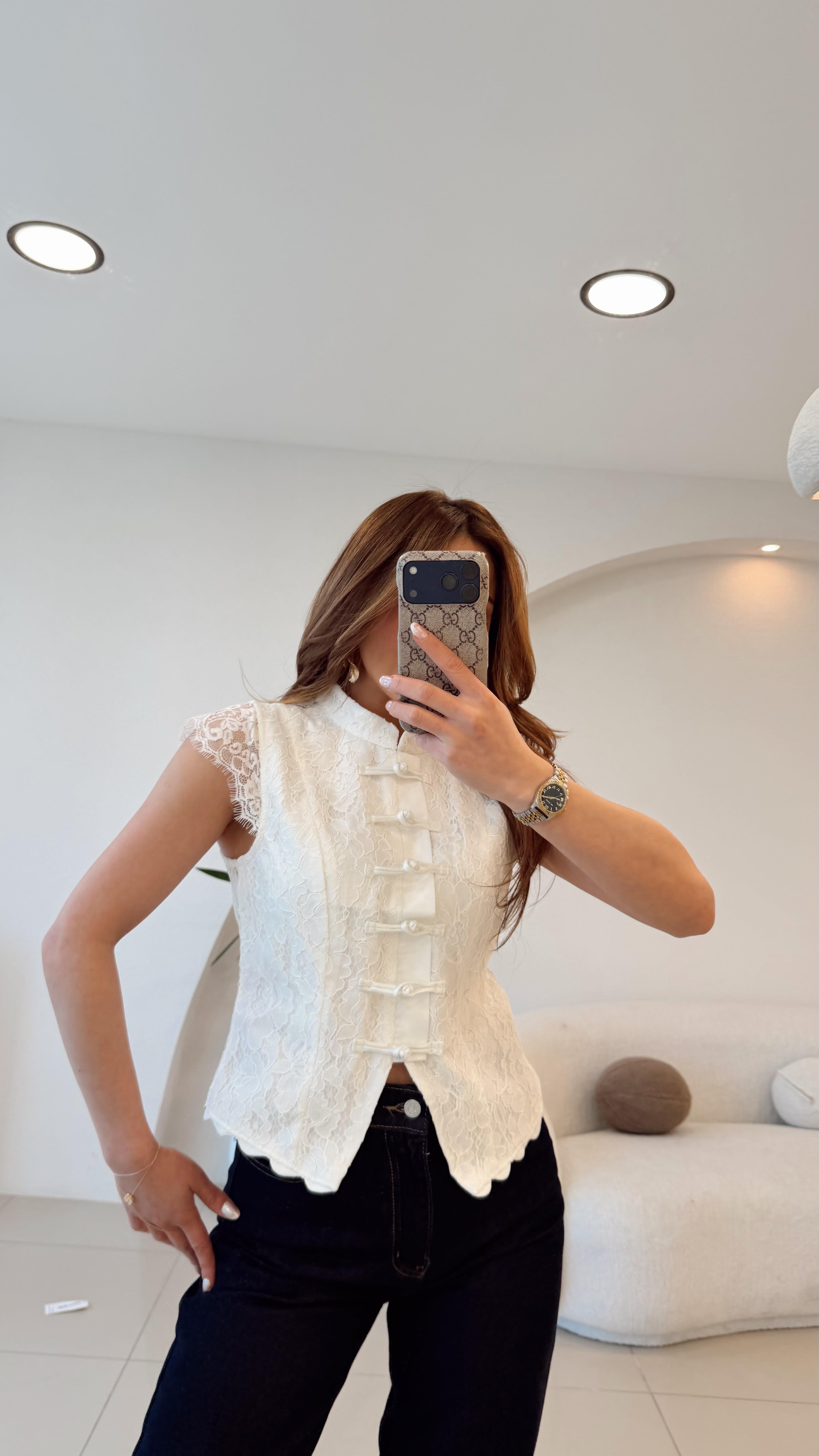 DANTELLİ TASARIM BLUZ BEYAZ