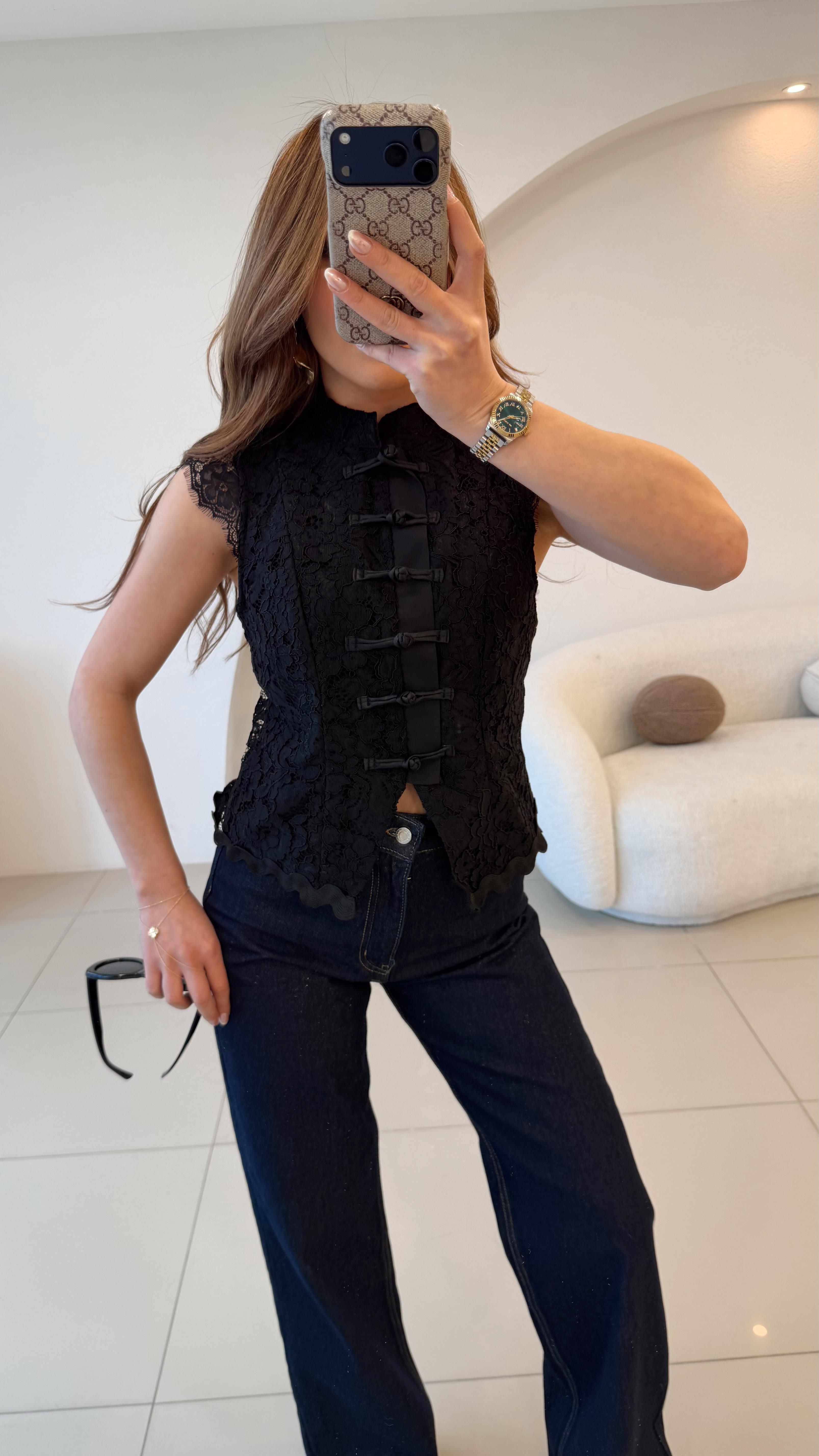 DANTELLİ TASARIM BLUZ SİYAH