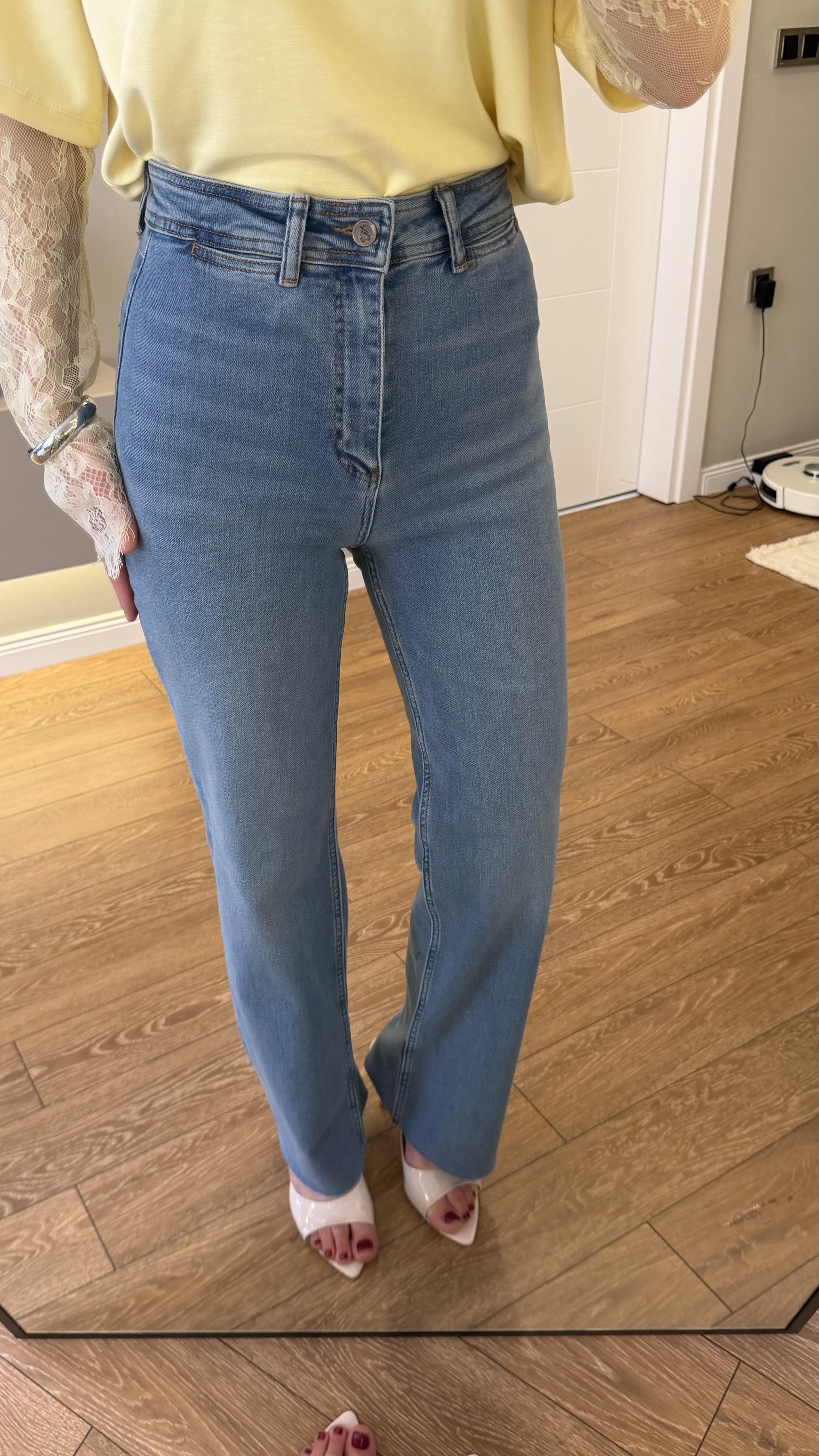 DEKORATİF CEP DETAYLI PALAZZO JEAN  DENİM MAVİ