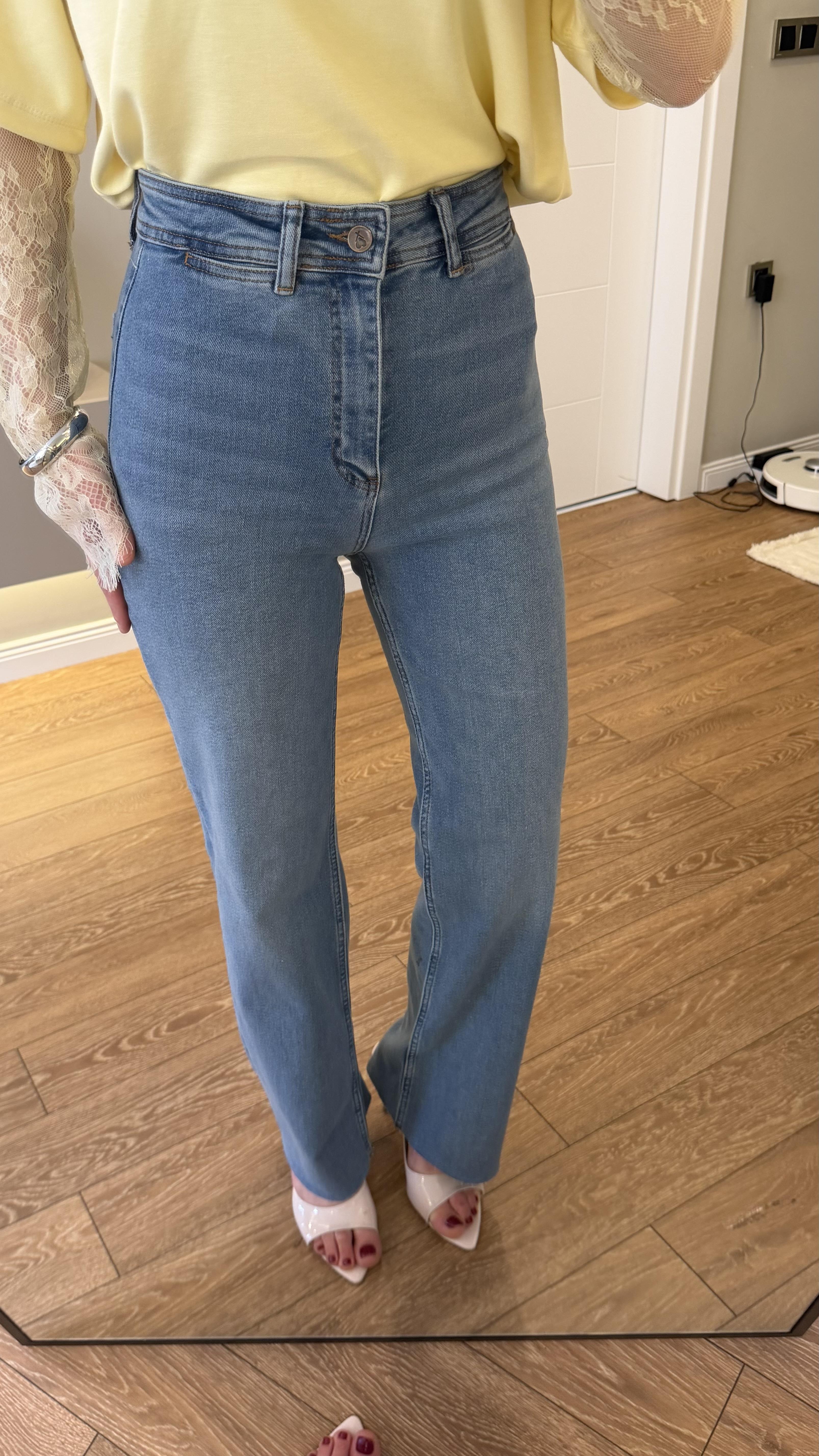 DEKORATİF CEP DETAYLI PALAZZO JEAN  DENİM MAVİ