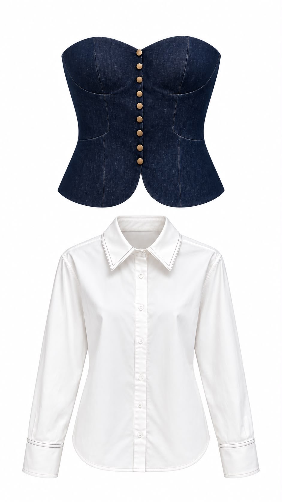 Denim Korse Detaylı Poplin Gömlek