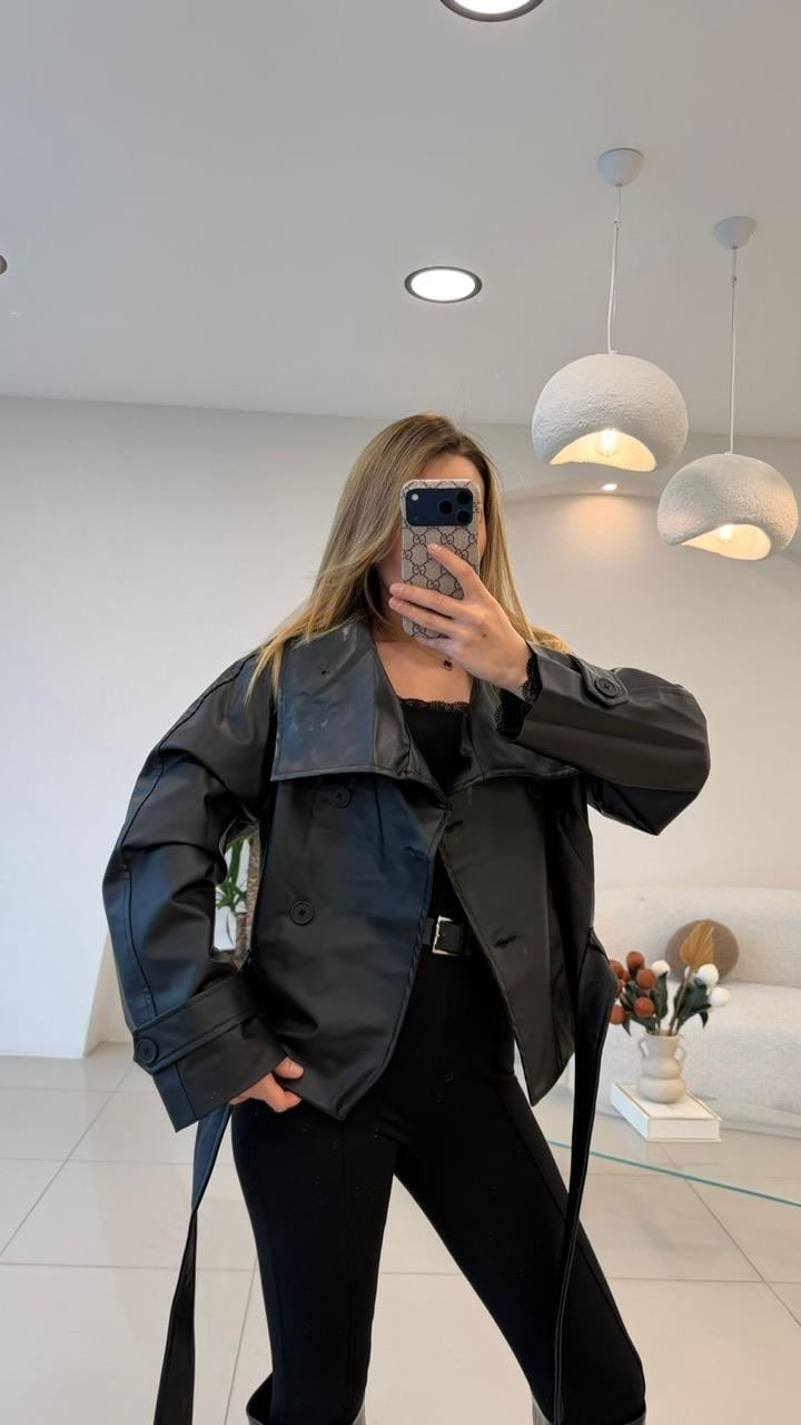 DERİ DİK YAKA KISA CEKET 