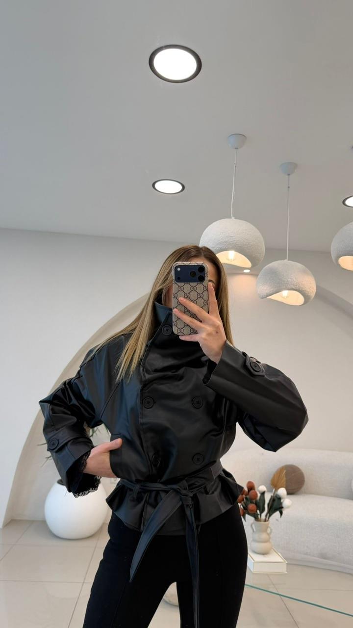 DERİ DİK YAKA KISA CEKET 