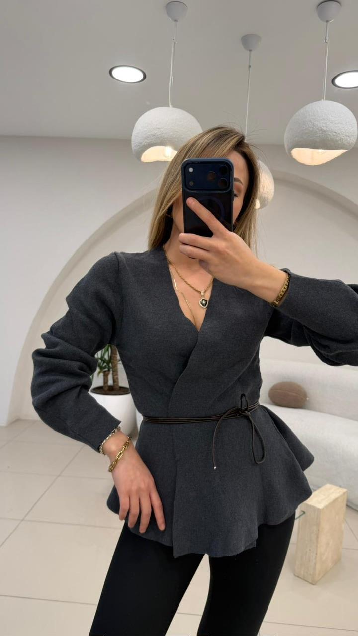 DERİ İP DETAYLI HIRKA ANTRASİT