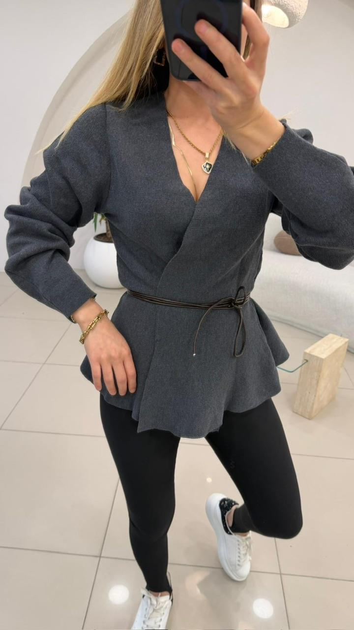 DERİ İP DETAYLI HIRKA ANTRASİT