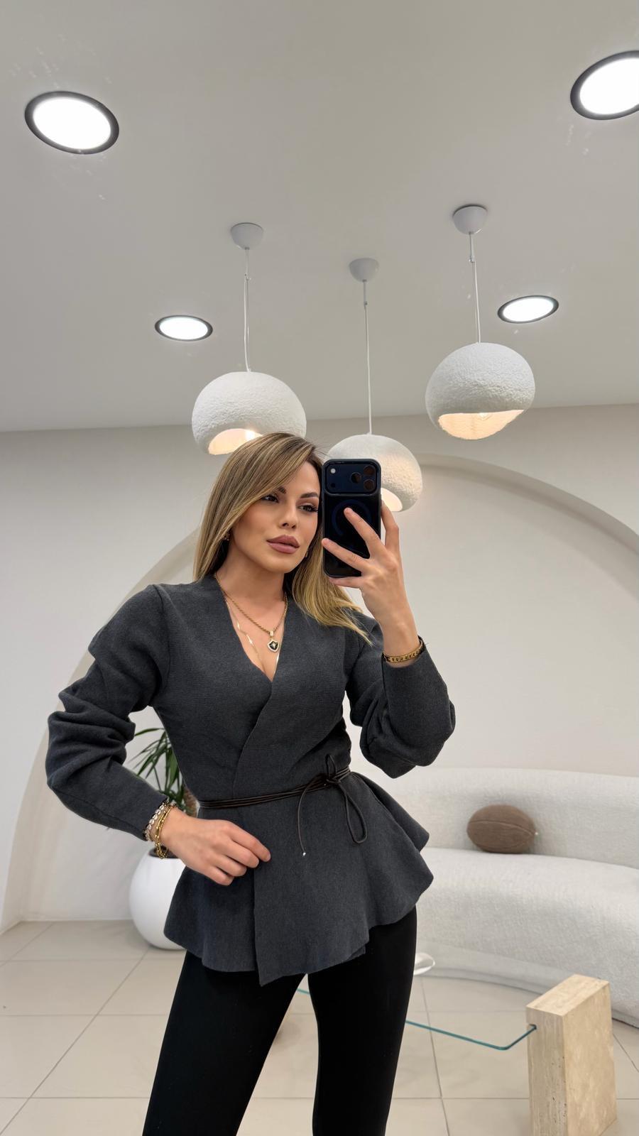 DERİ İP DETAYLI HIRKA ANTRASİT