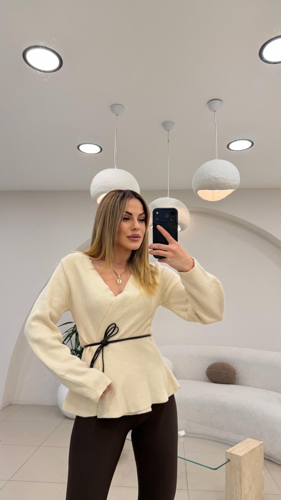 DERİ İP DETAYLI HIRKA EKRU