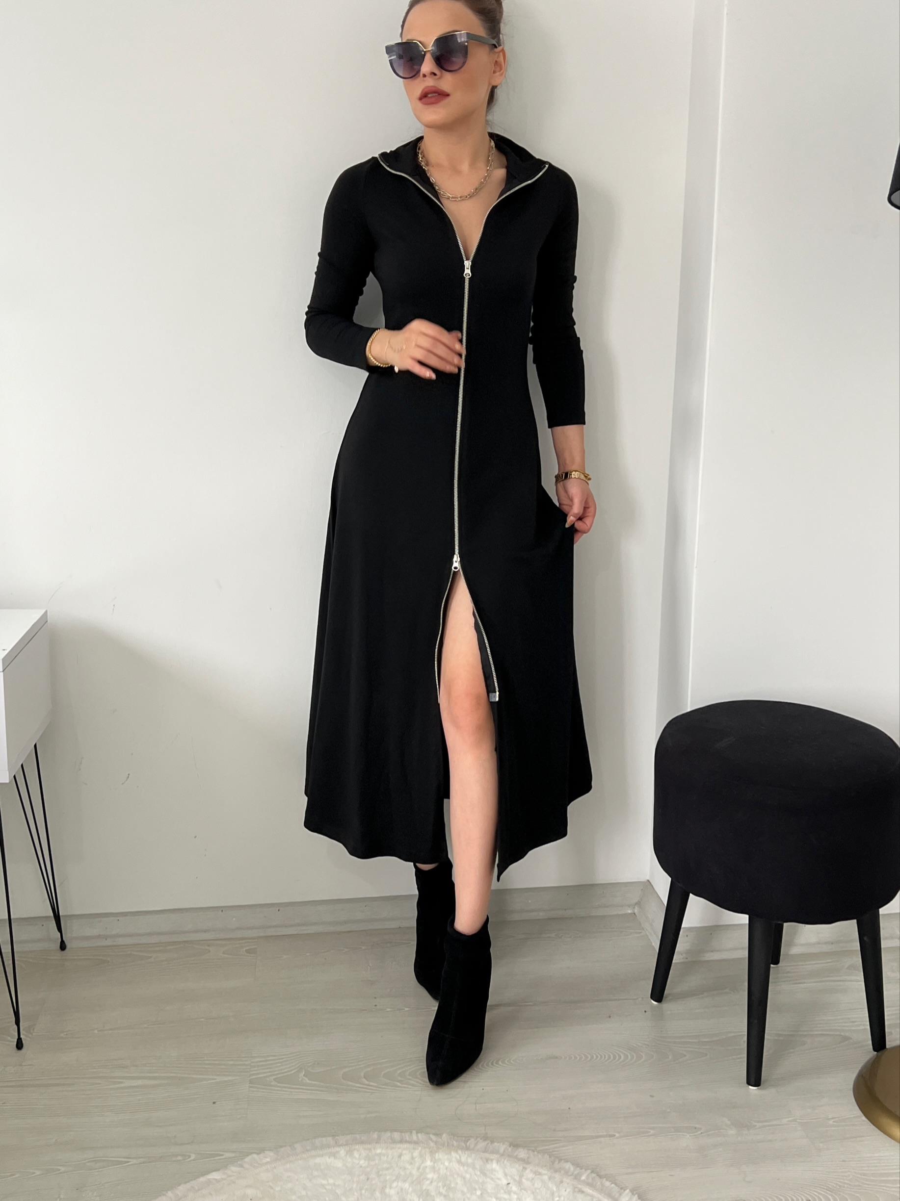 Fermuarli Tok Kumaş Elbi̇se