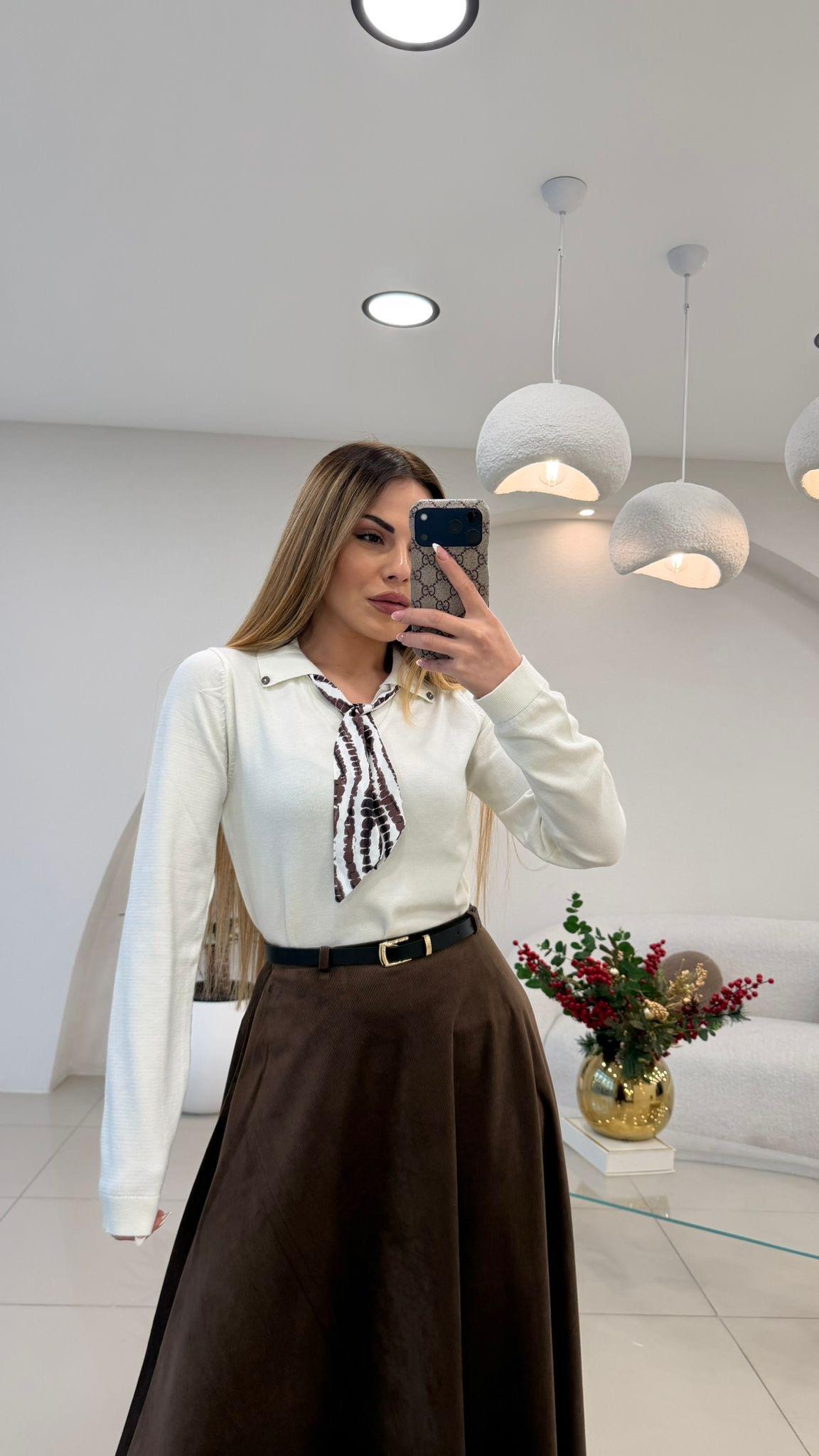 FULAR DETAYLI TRİKO KAZAK BEYAZ