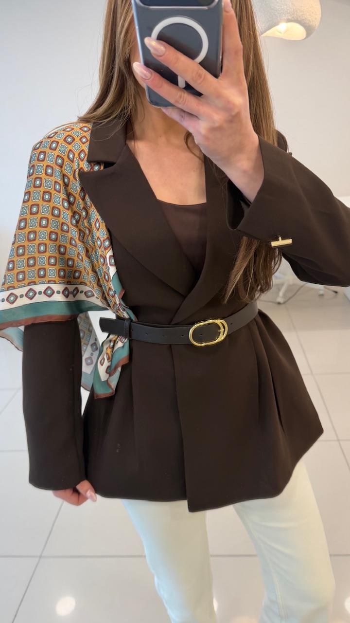 FULARLI BEL OTURTMALI BLAZER CEKET KAHVE