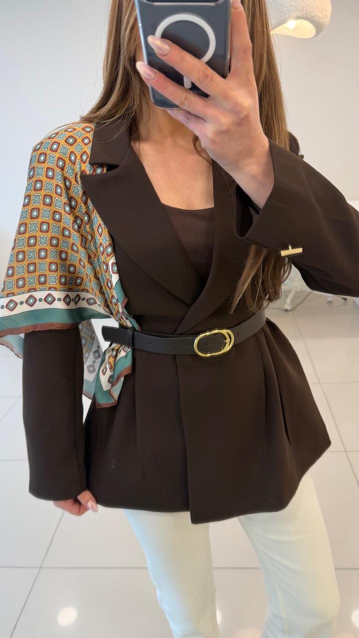 FULARLI BEL OTURTMALI BLAZER CEKET KAHVE