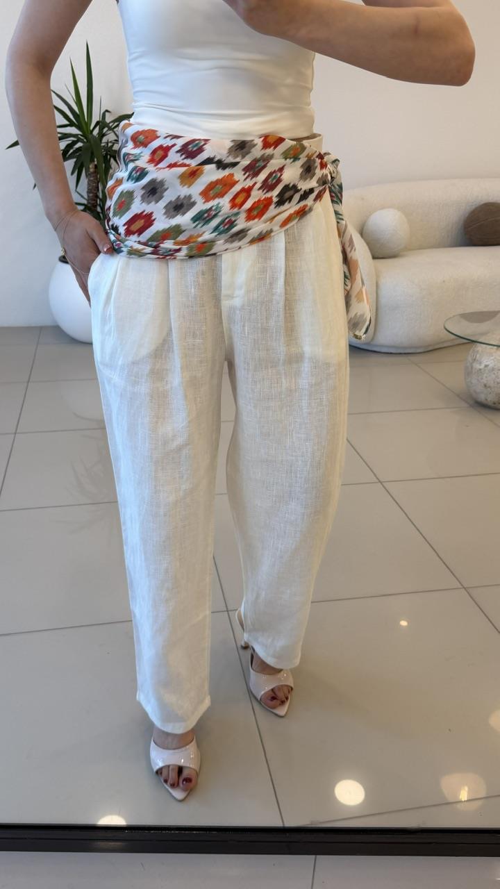FULARLI KETEN PANTOLON
