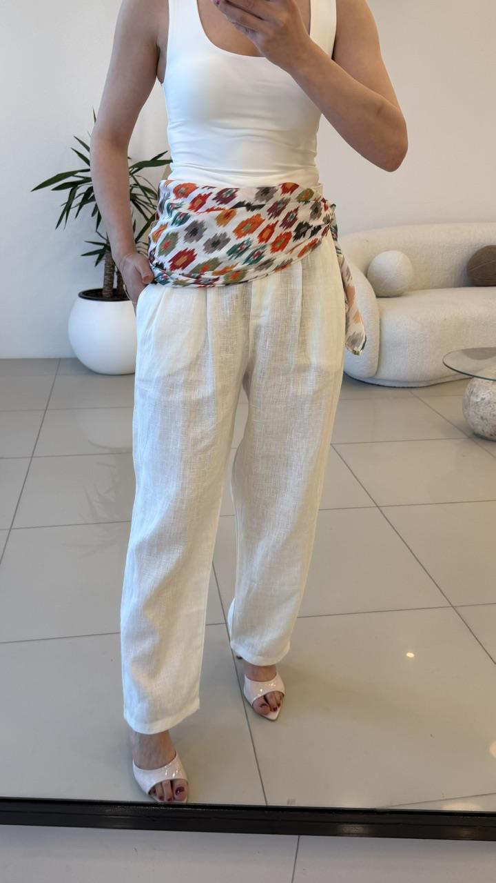 FULARLI KETEN PANTOLON