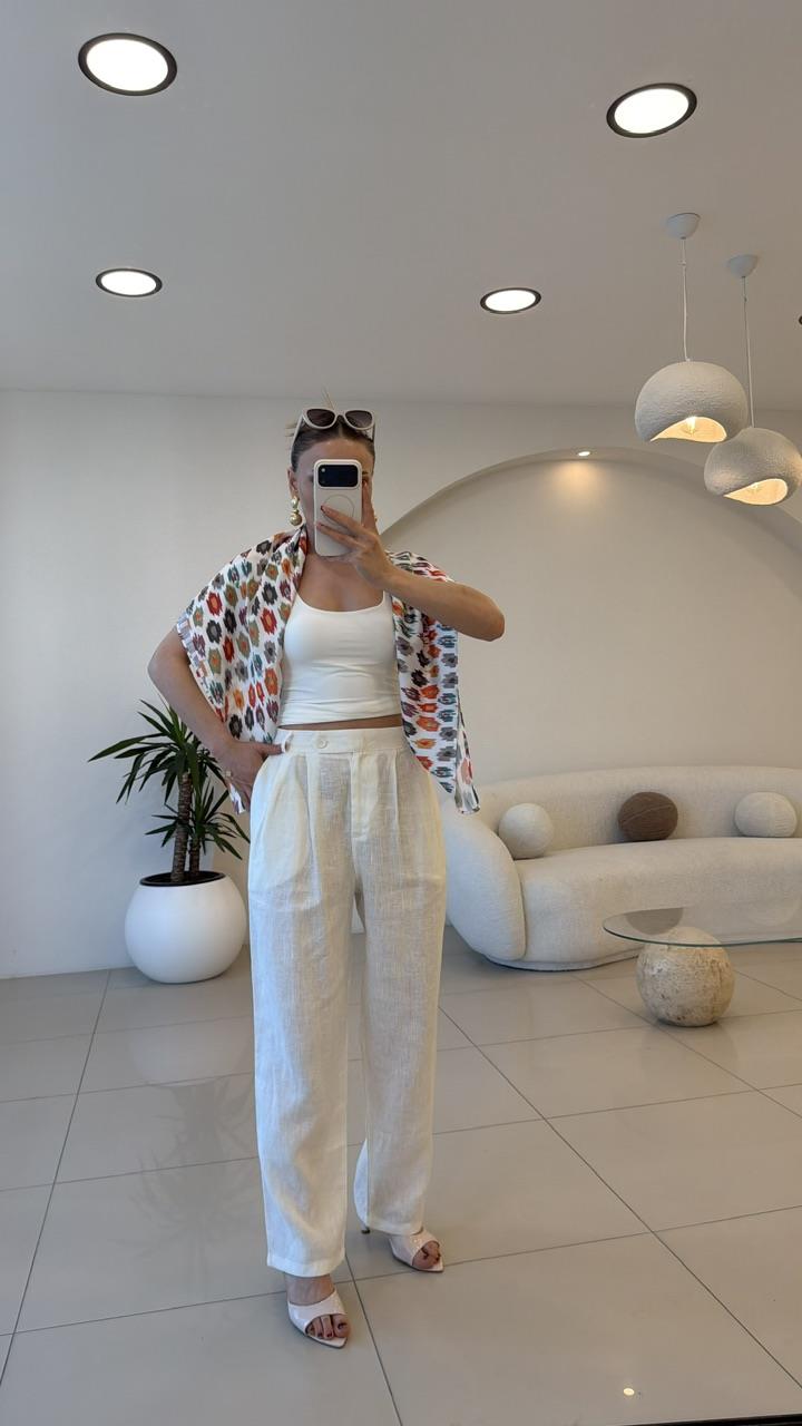FULARLI KETEN PANTOLON