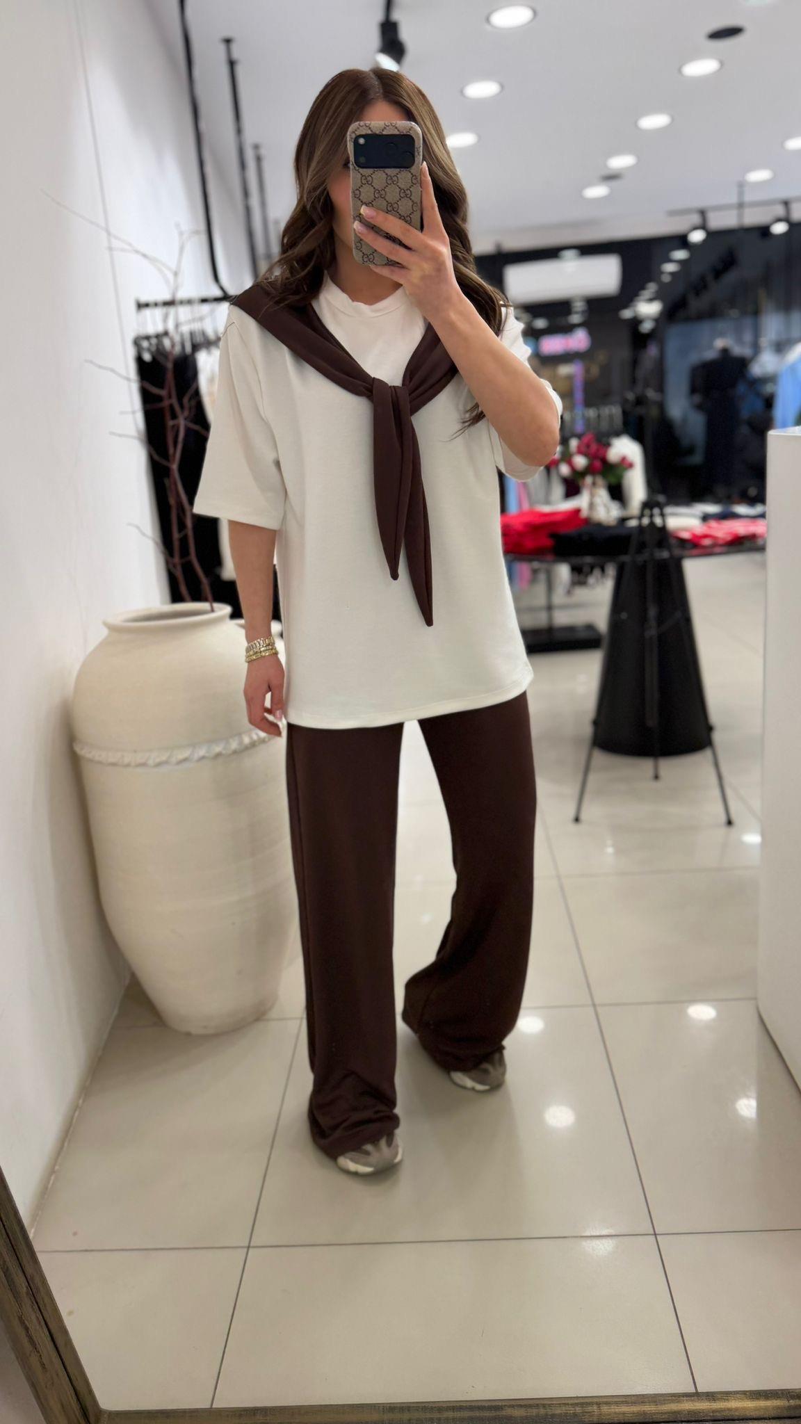 FULARLI MODAL İKİLİ TAKIM KAHVE  