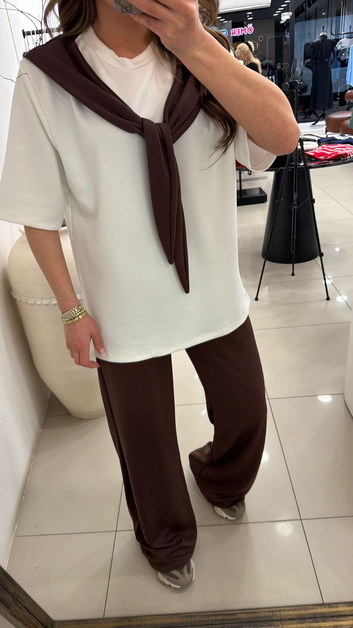 FULARLI MODAL İKİLİ TAKIM KAHVE  