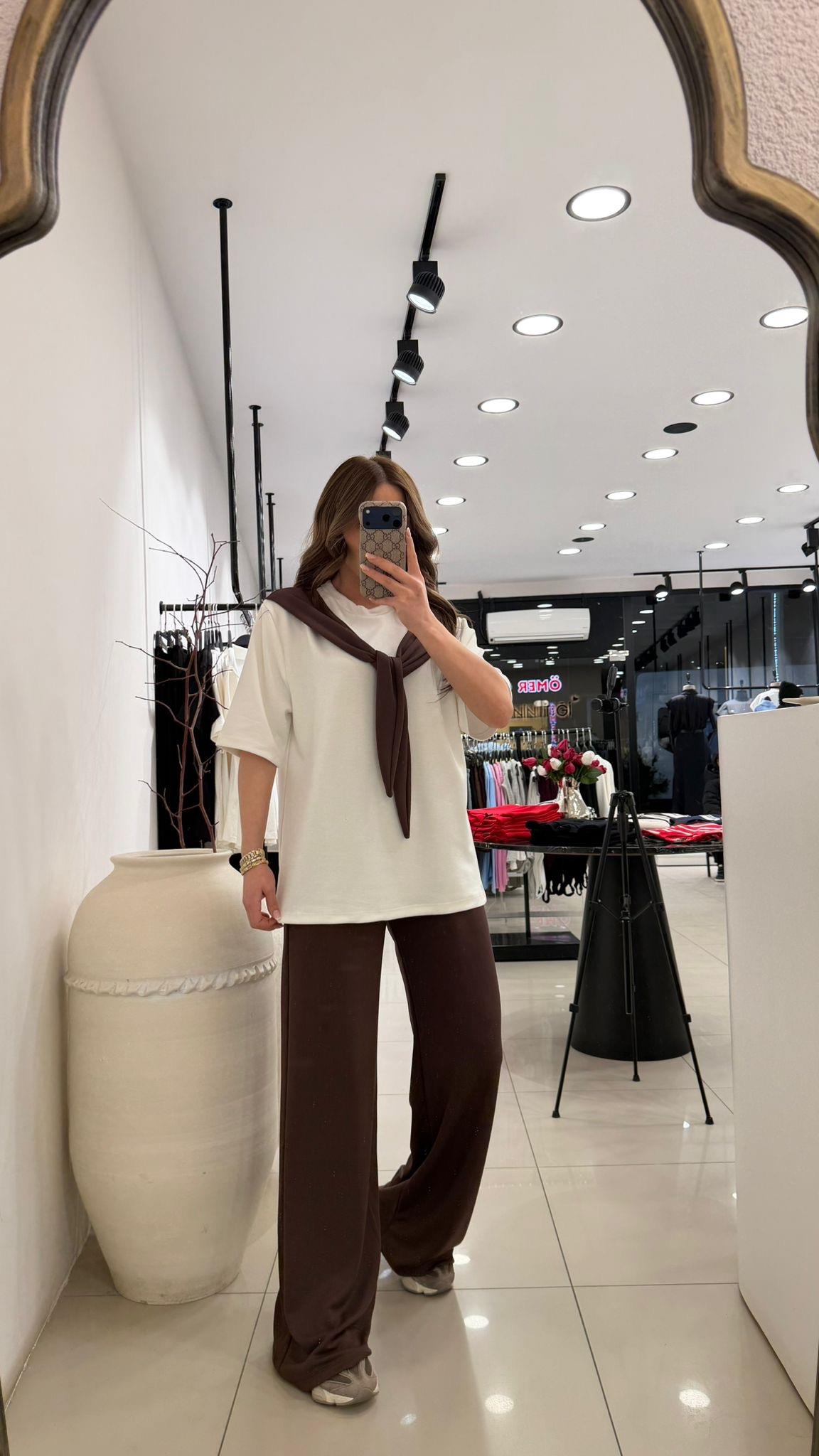 FULARLI MODAL İKİLİ TAKIM KAHVE  