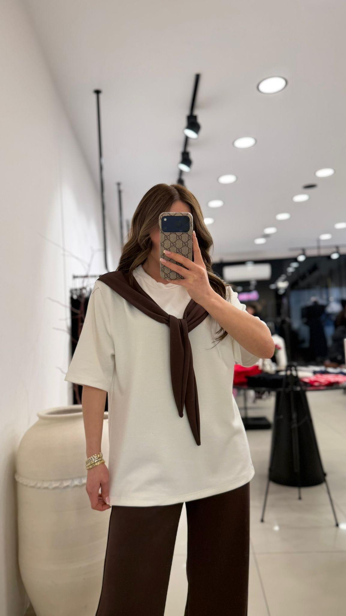 FULARLI MODAL İKİLİ TAKIM KAHVE  