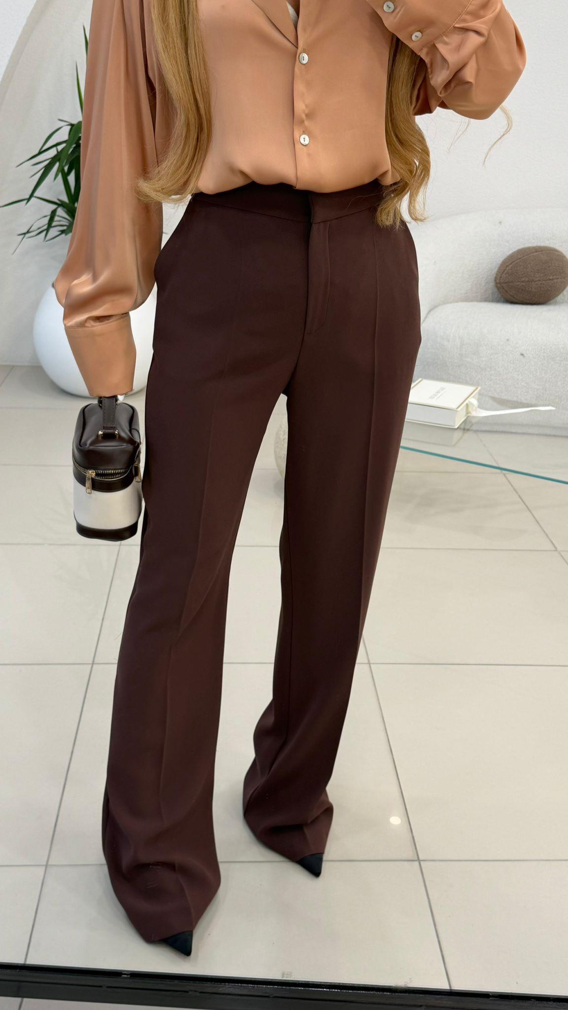 GİZLİ DÜĞME BOL PAÇA RELAKS PANTOLON KAHVE