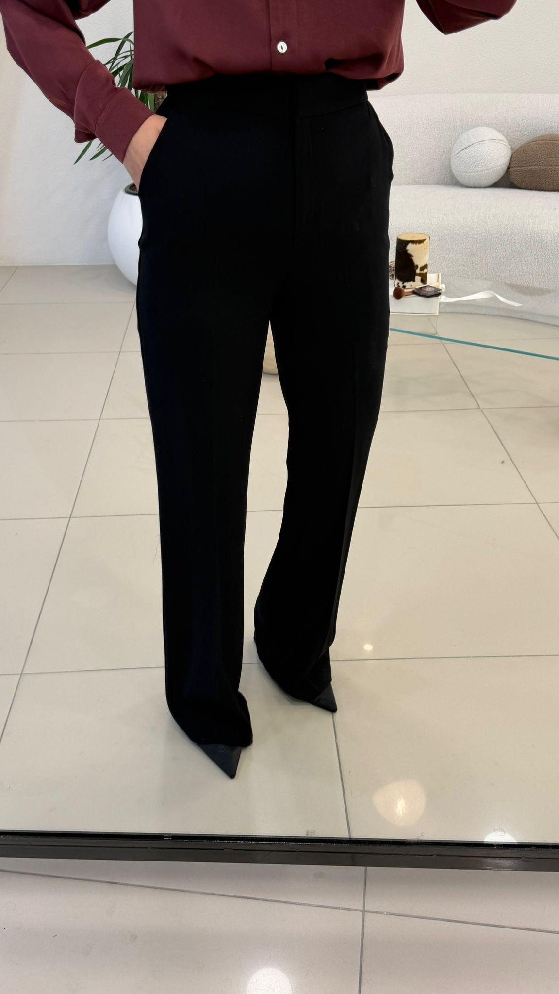 GİZLİ DÜĞME BOL PAÇA RELAKS PANTOLON SİYAH