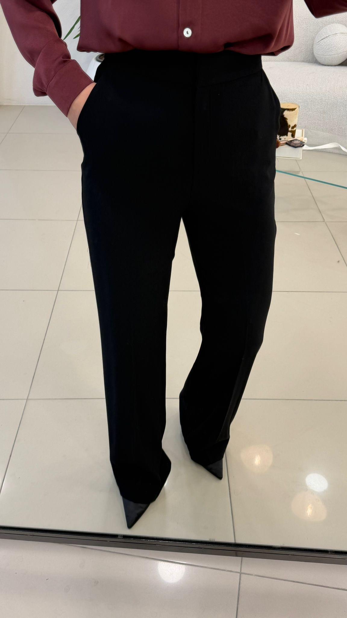 GİZLİ DÜĞME BOL PAÇA RELAKS PANTOLON SİYAH