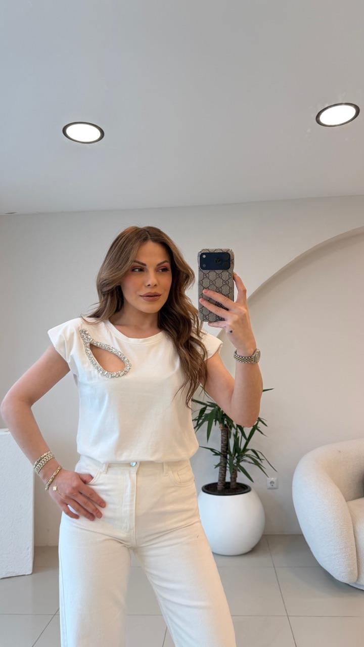 GÖĞÜS DEKOLTELİ TSHİRT BEYAZ