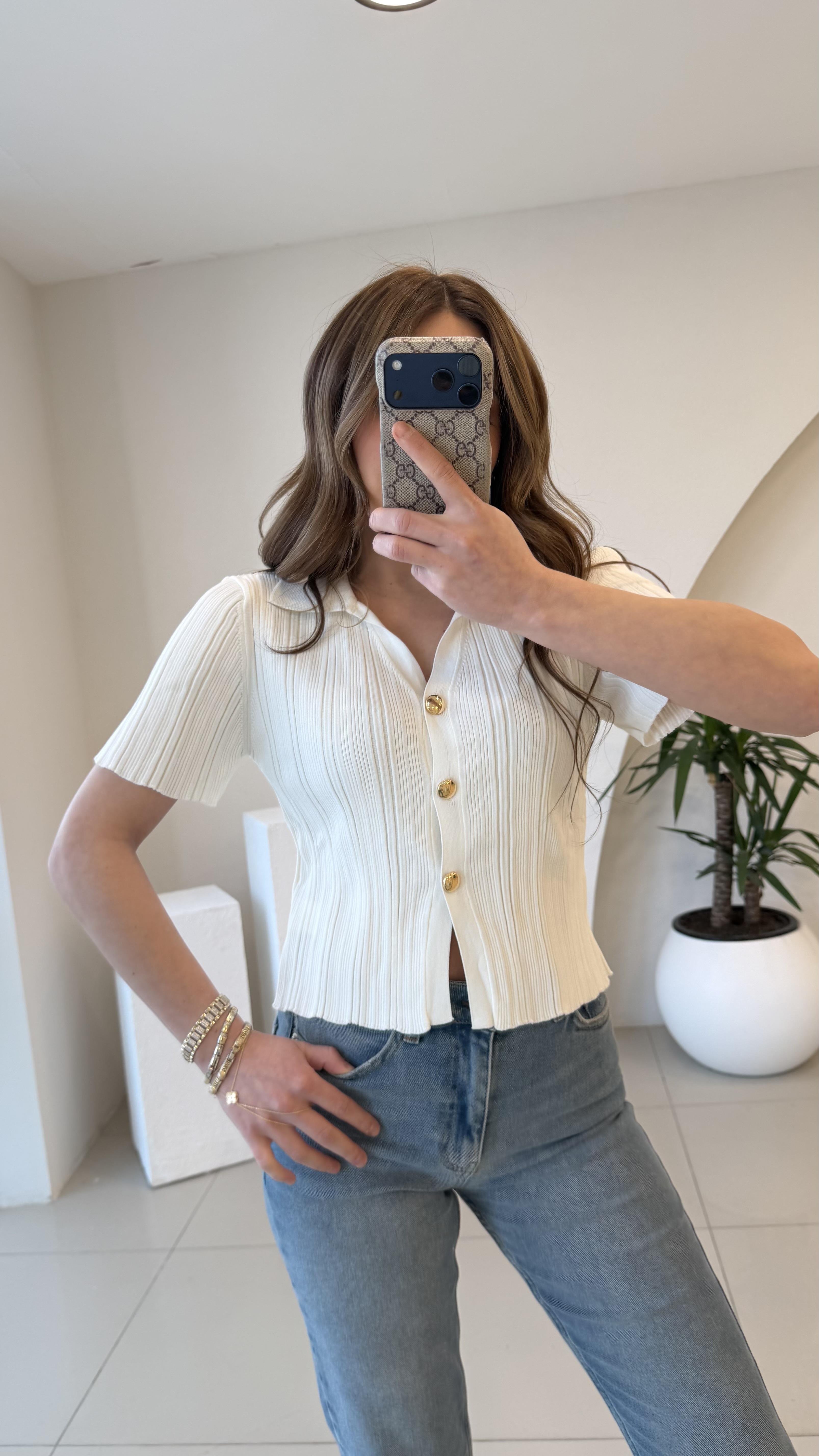 GOLD DÜĞMELİ BLUZ EKRU