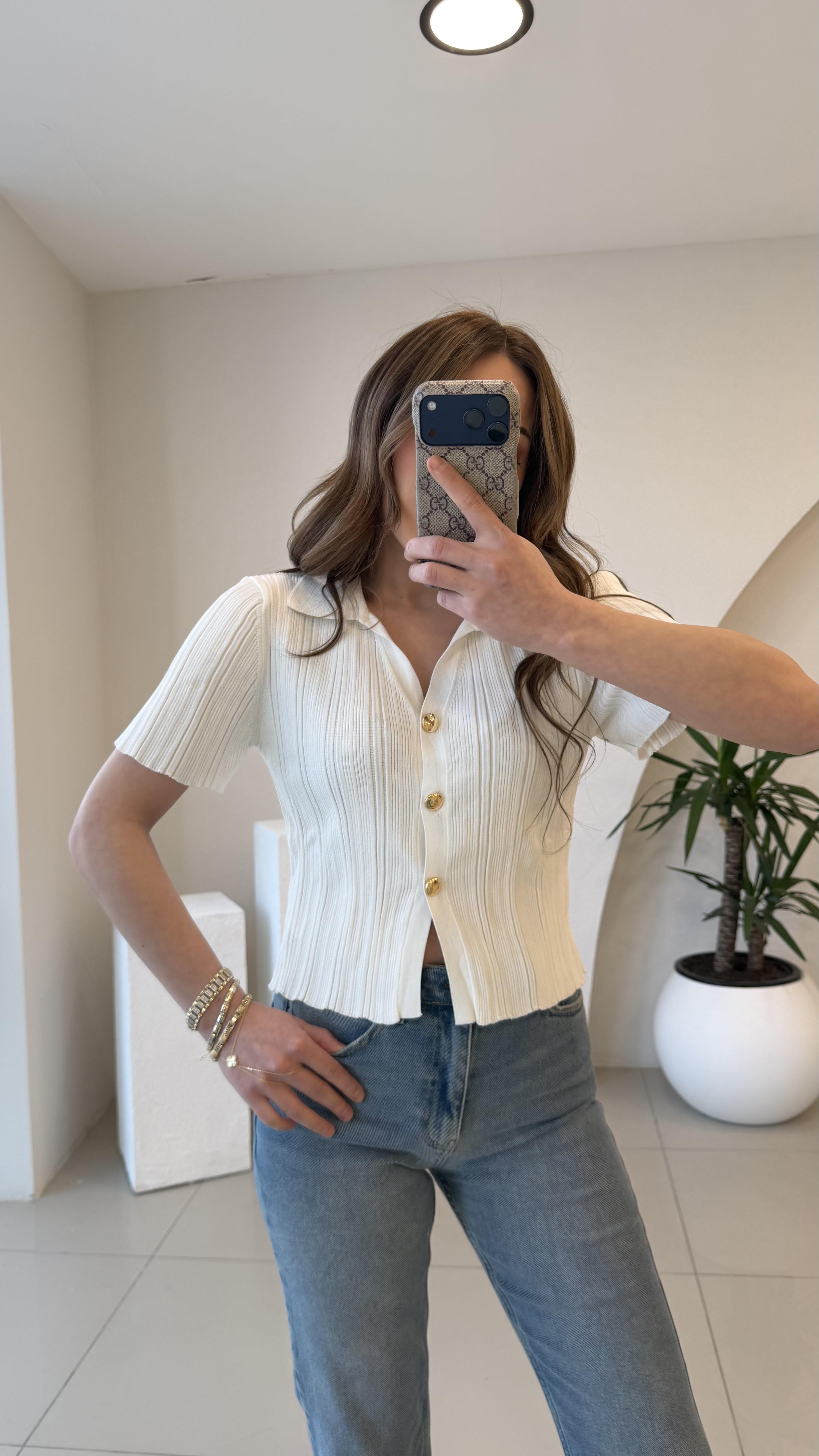 GOLD DÜĞMELİ BLUZ EKRU