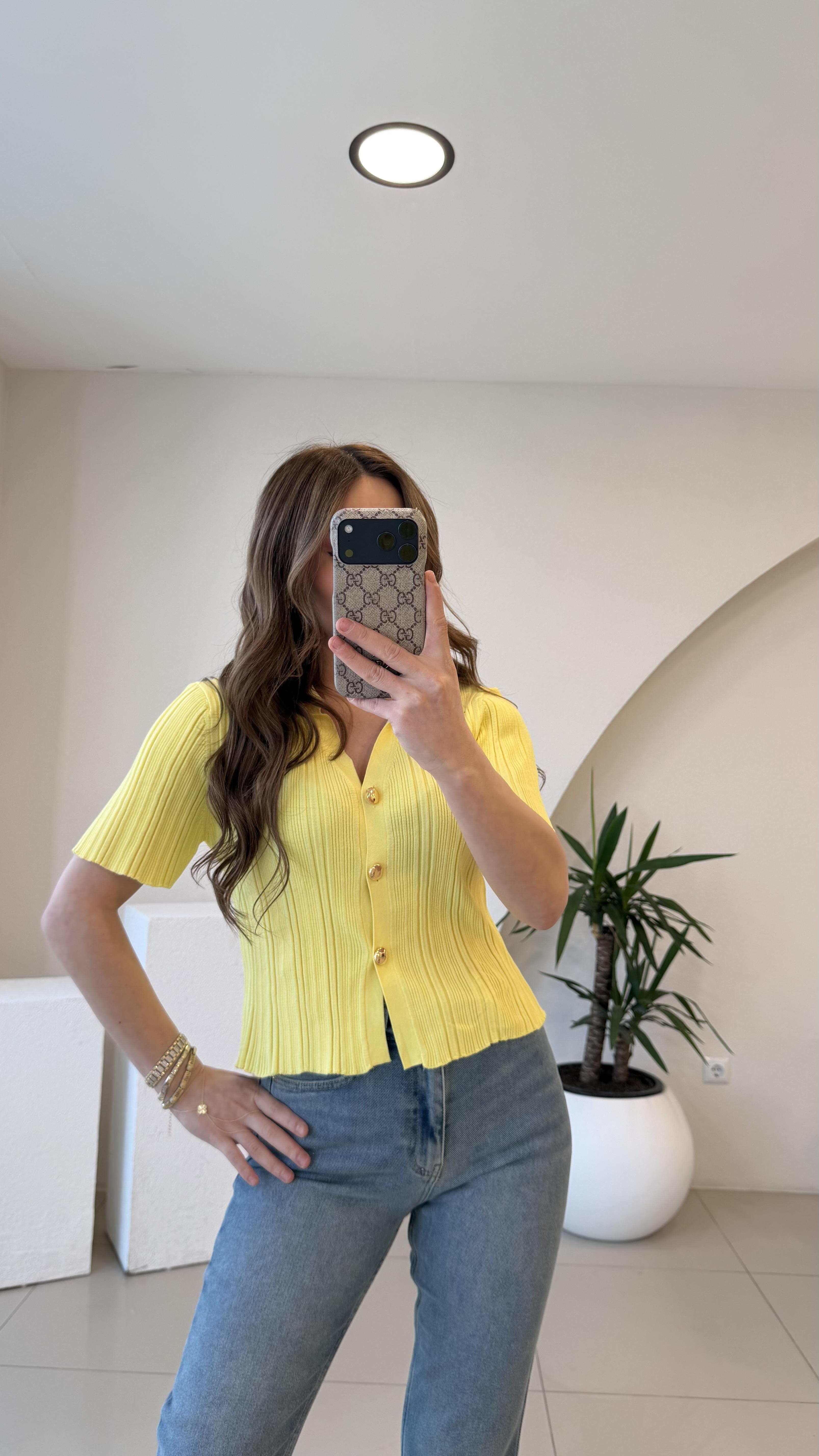GOLD DÜĞMELİ BLUZ SARI