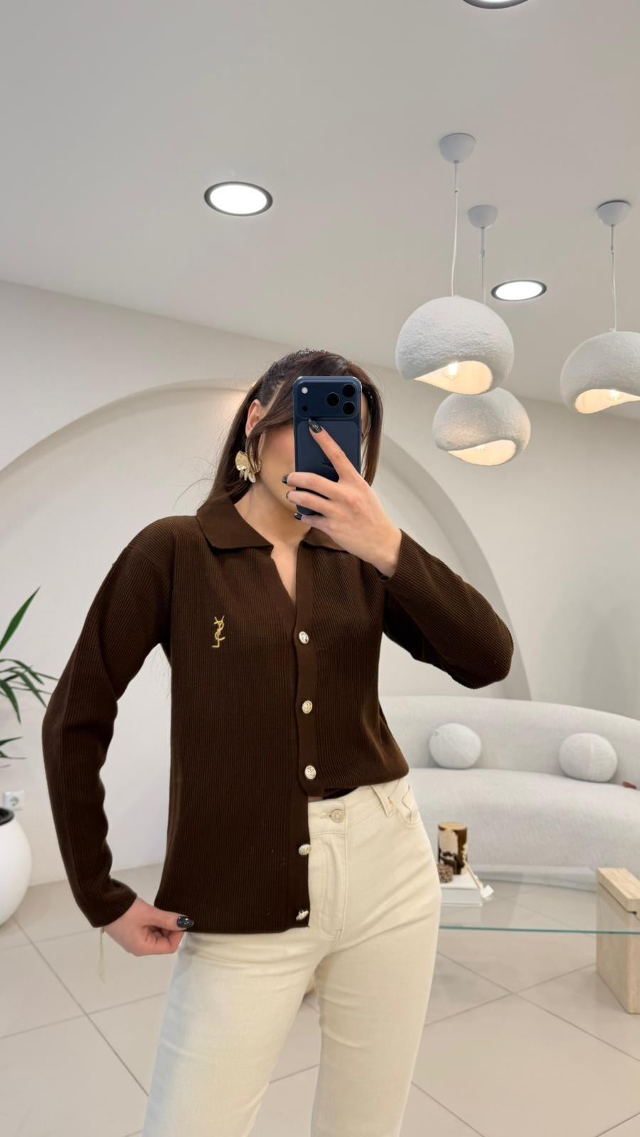 GOLD DÜĞMELİ HIRKA KAHVE