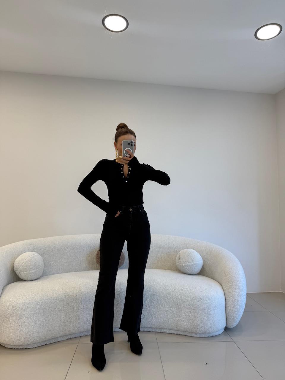 HAFİF İSPANYOL KESİK PAÇA LİKRALI MOM JEAN ANTRASİT 