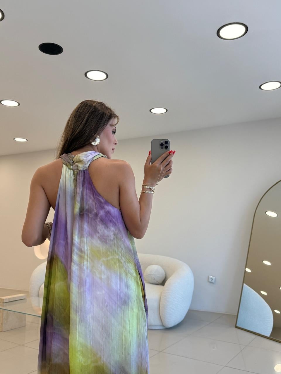 HALTER YAKA RENK GEÇİŞLİ SATEN  ELBİSE YEŞİL