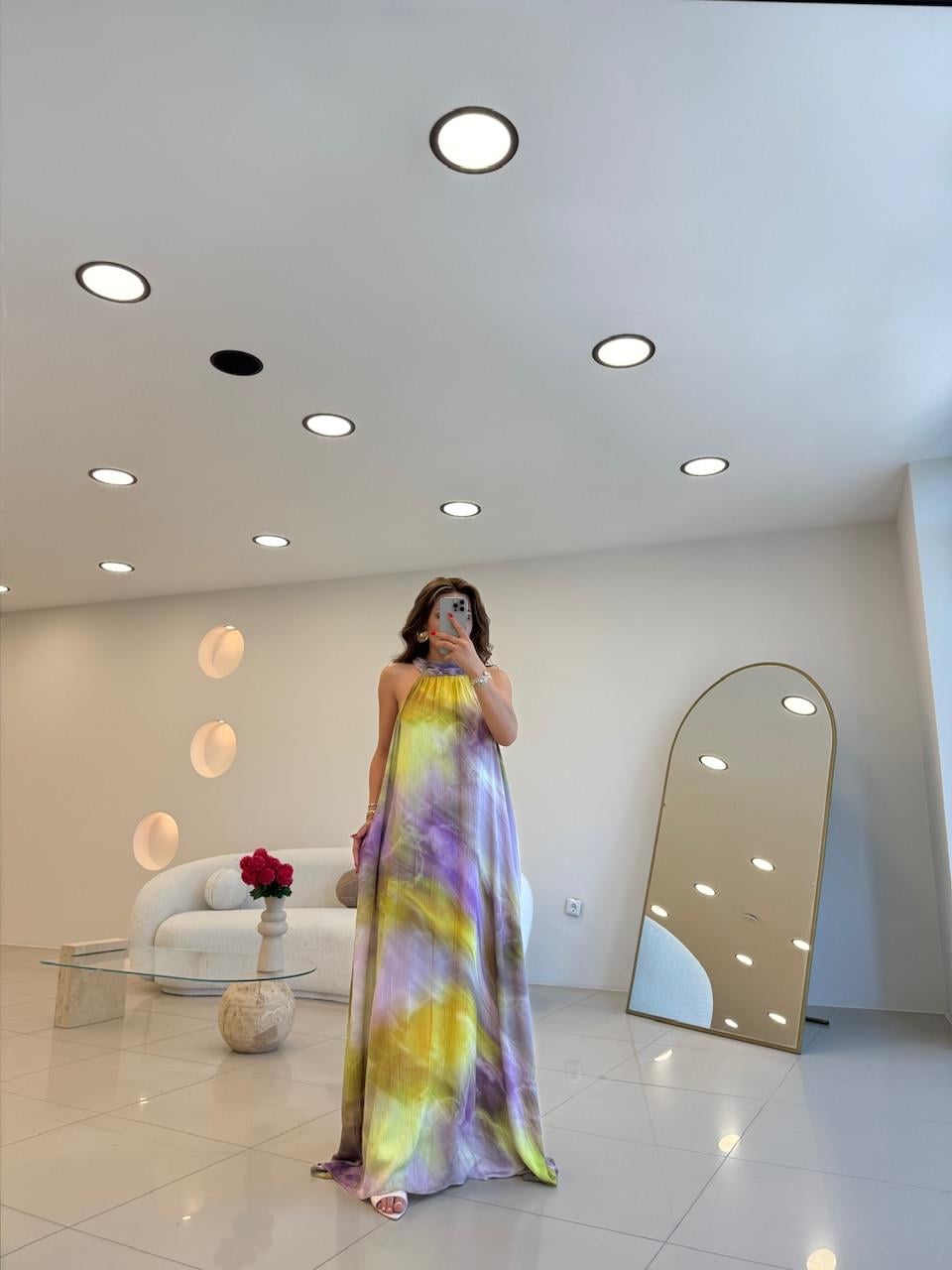 HALTER YAKA RENK GEÇİŞLİ SATEN  ELBİSE YEŞİL
