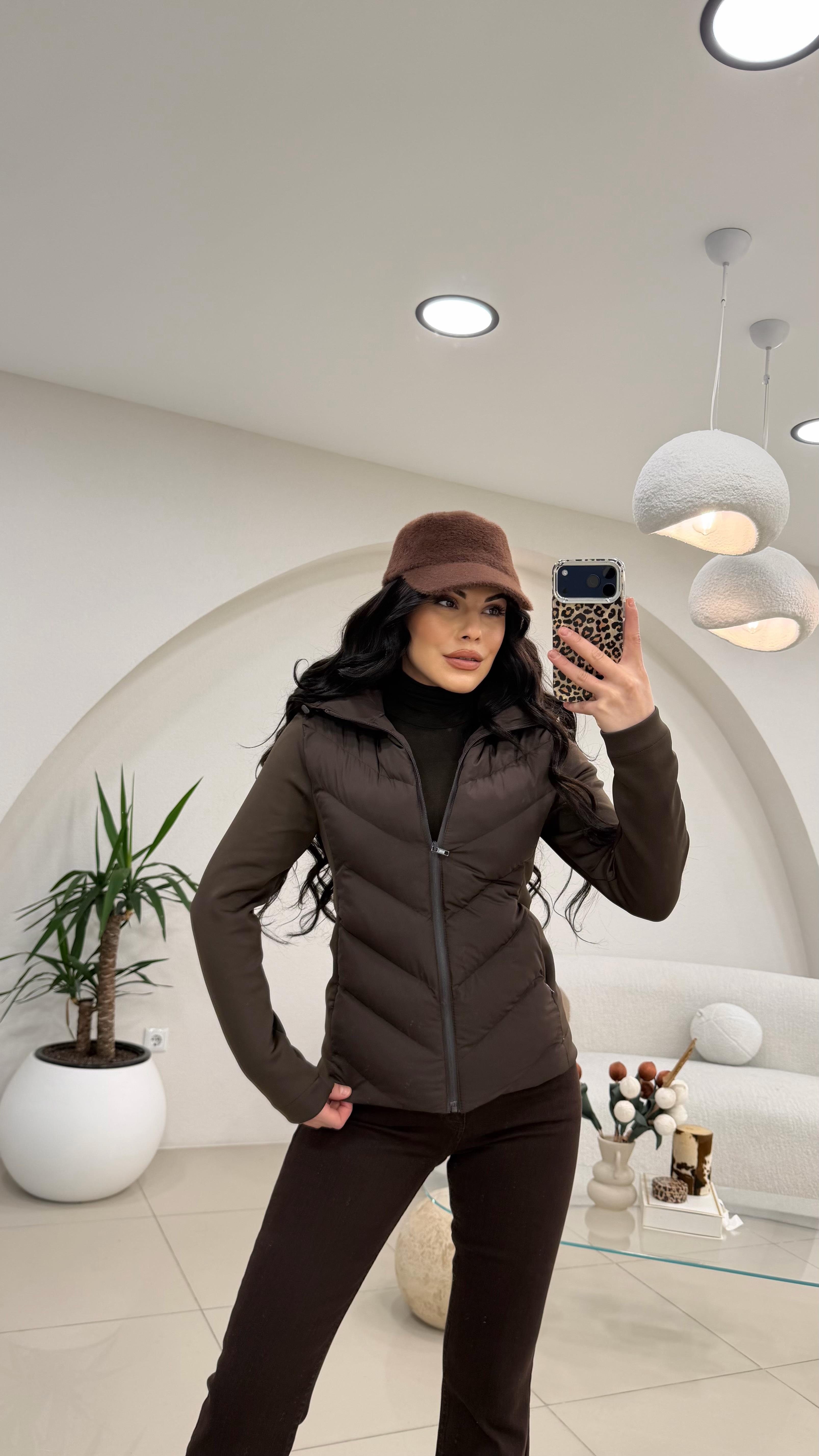 KAPŞONLU ŞİŞME MONT KAHVE