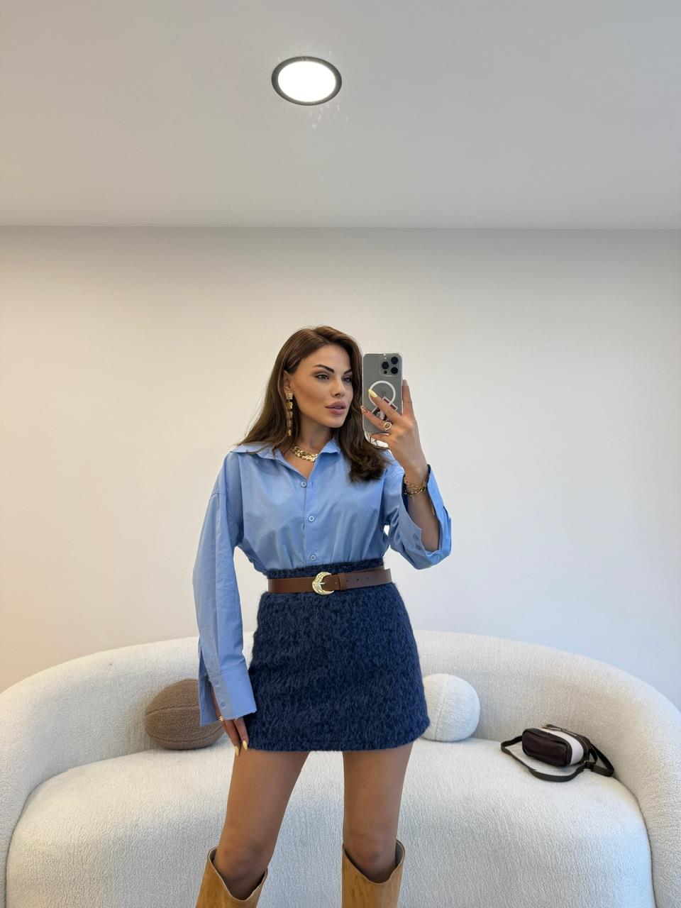 KAŞE MİNİ ETEK İNDİGO MAVİ