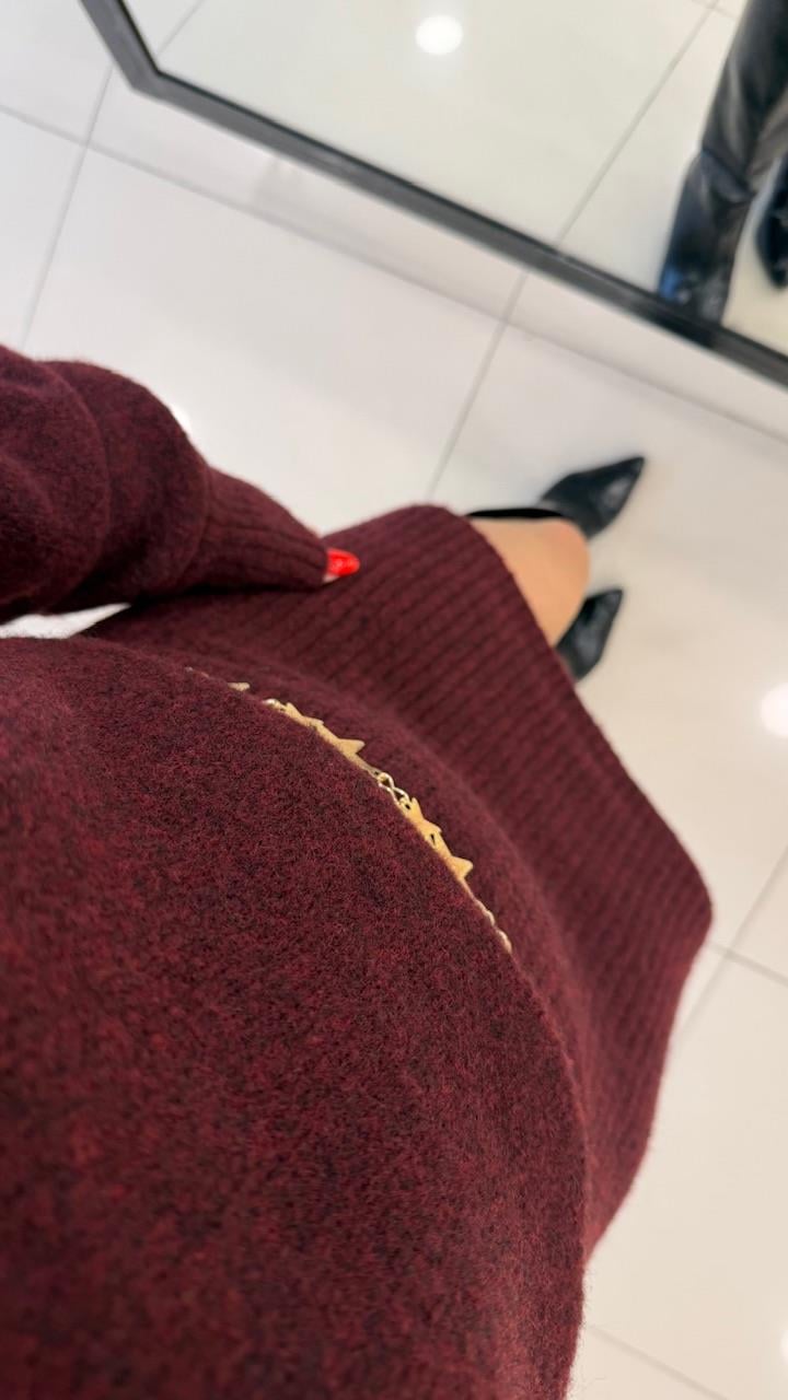KAYIK YAKA TRİKO ELBİSE BORDO