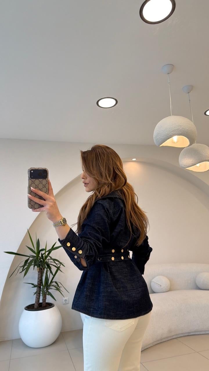 KEMERLİ GOLD DÜĞMELİ TASARIM DENİM GÖMLEK