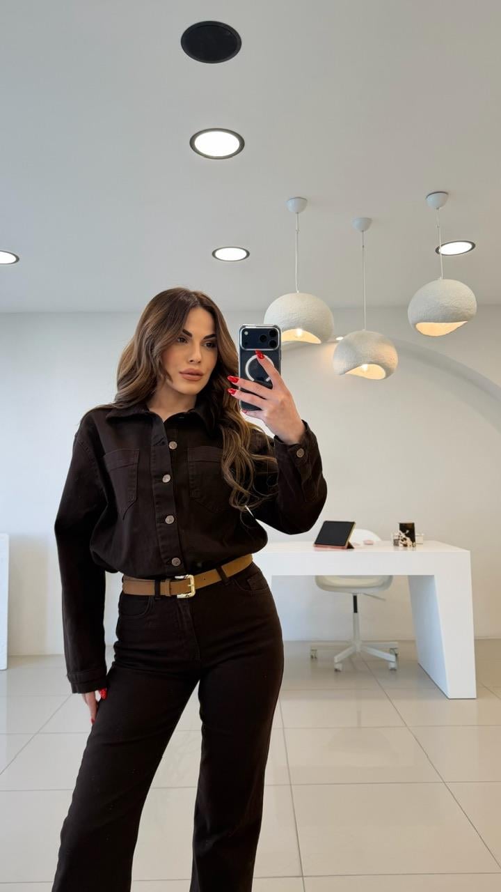 KEMERLİ LİKRALI DENIM TULUM KAHVE 