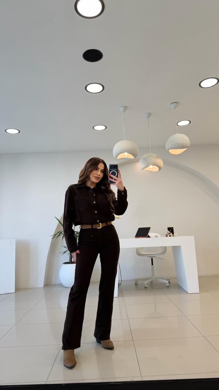 KEMERLİ LİKRALI DENIM TULUM KAHVE 
