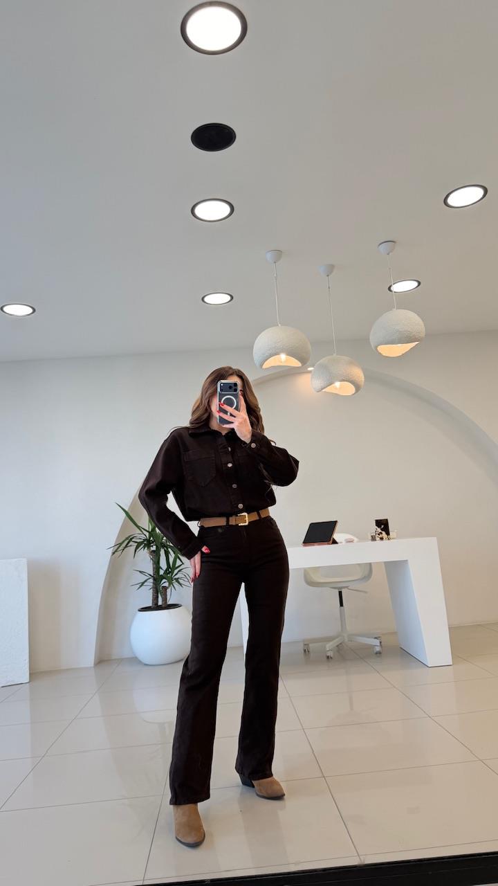 KEMERLİ LİKRALI DENIM TULUM KAHVE 