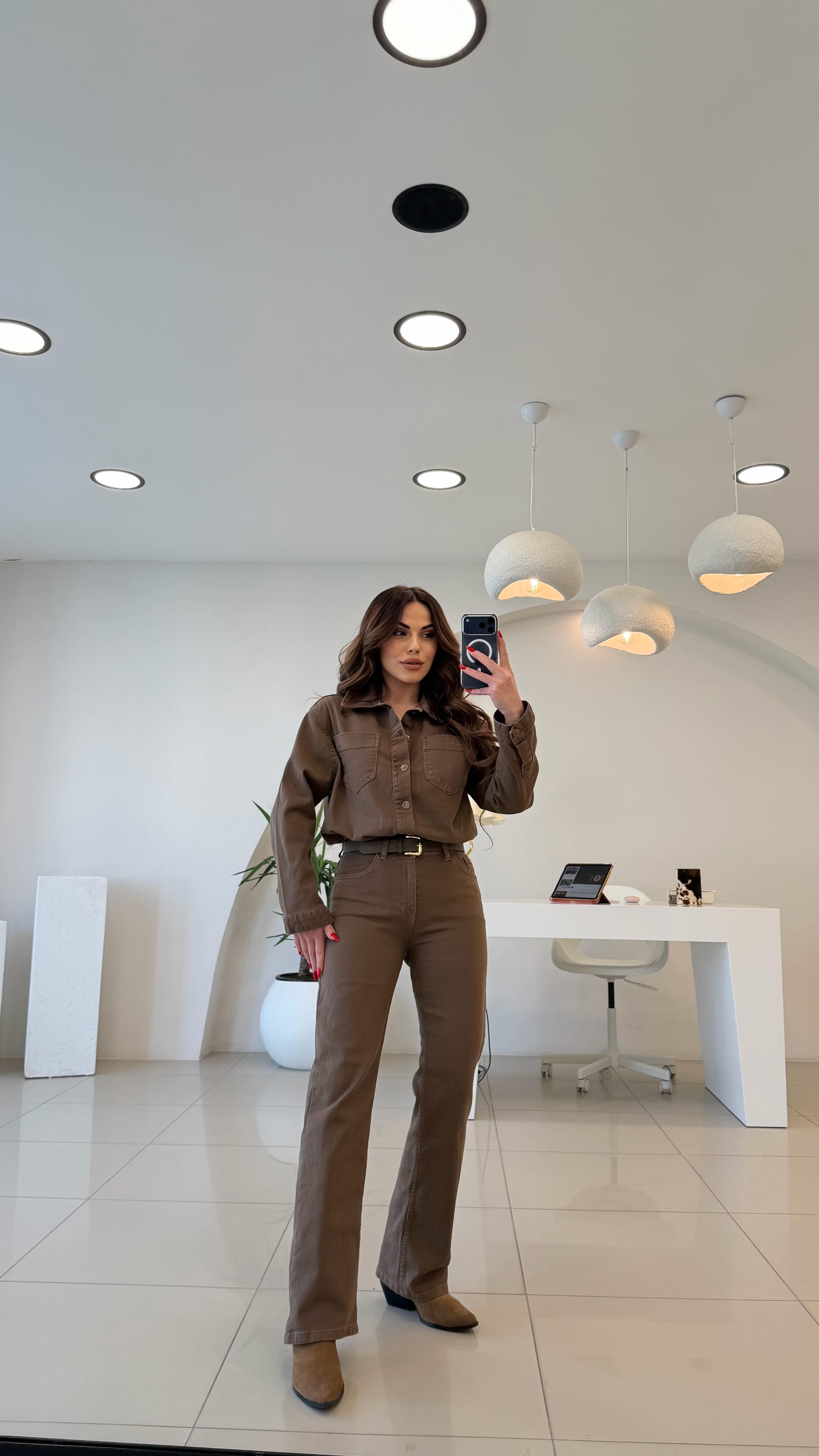 KEMERLİ LİKRALI DENIM TULUM TOPRAK