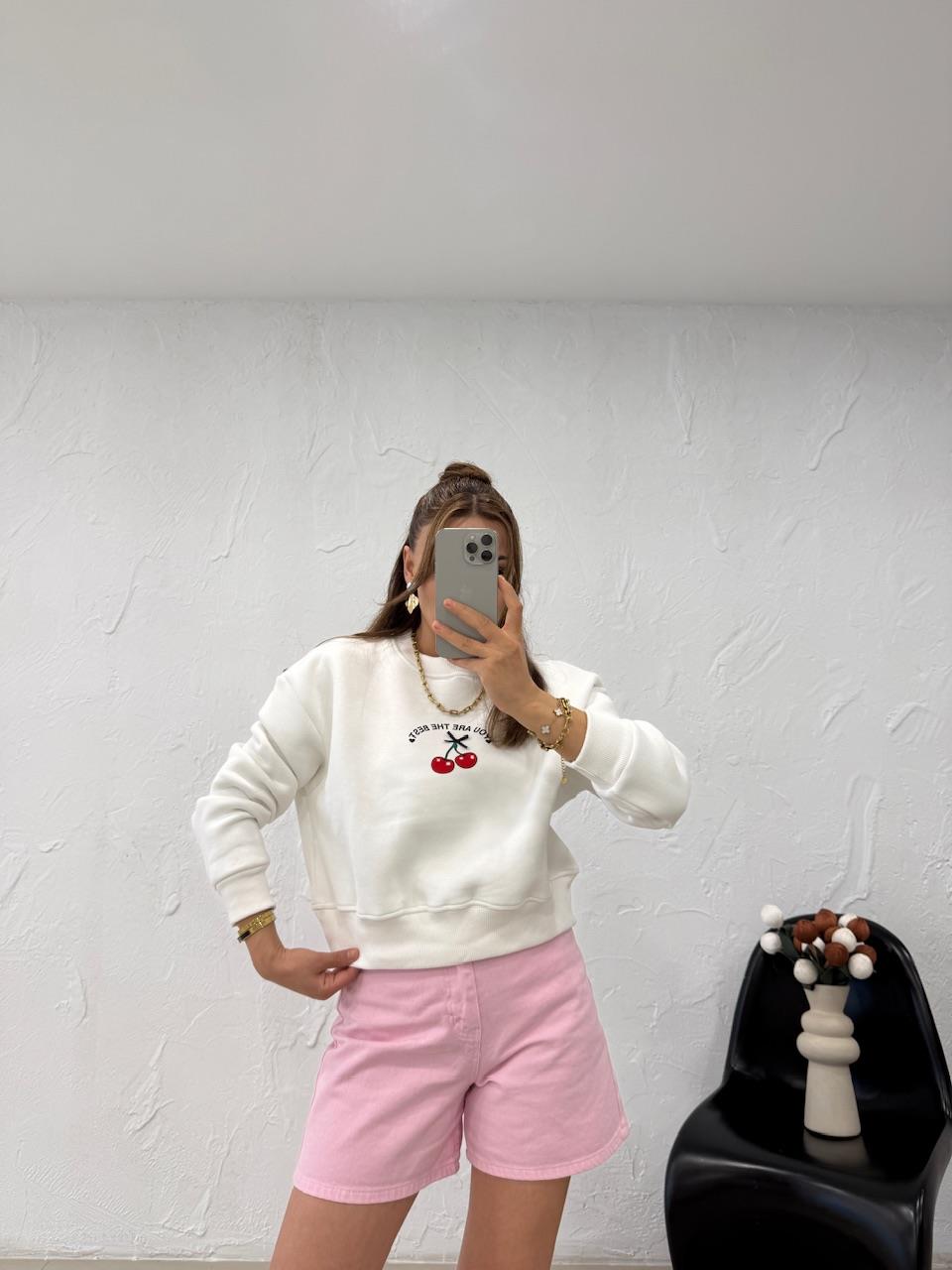 KİRAZLI SWEATSHIRT BEYAZ