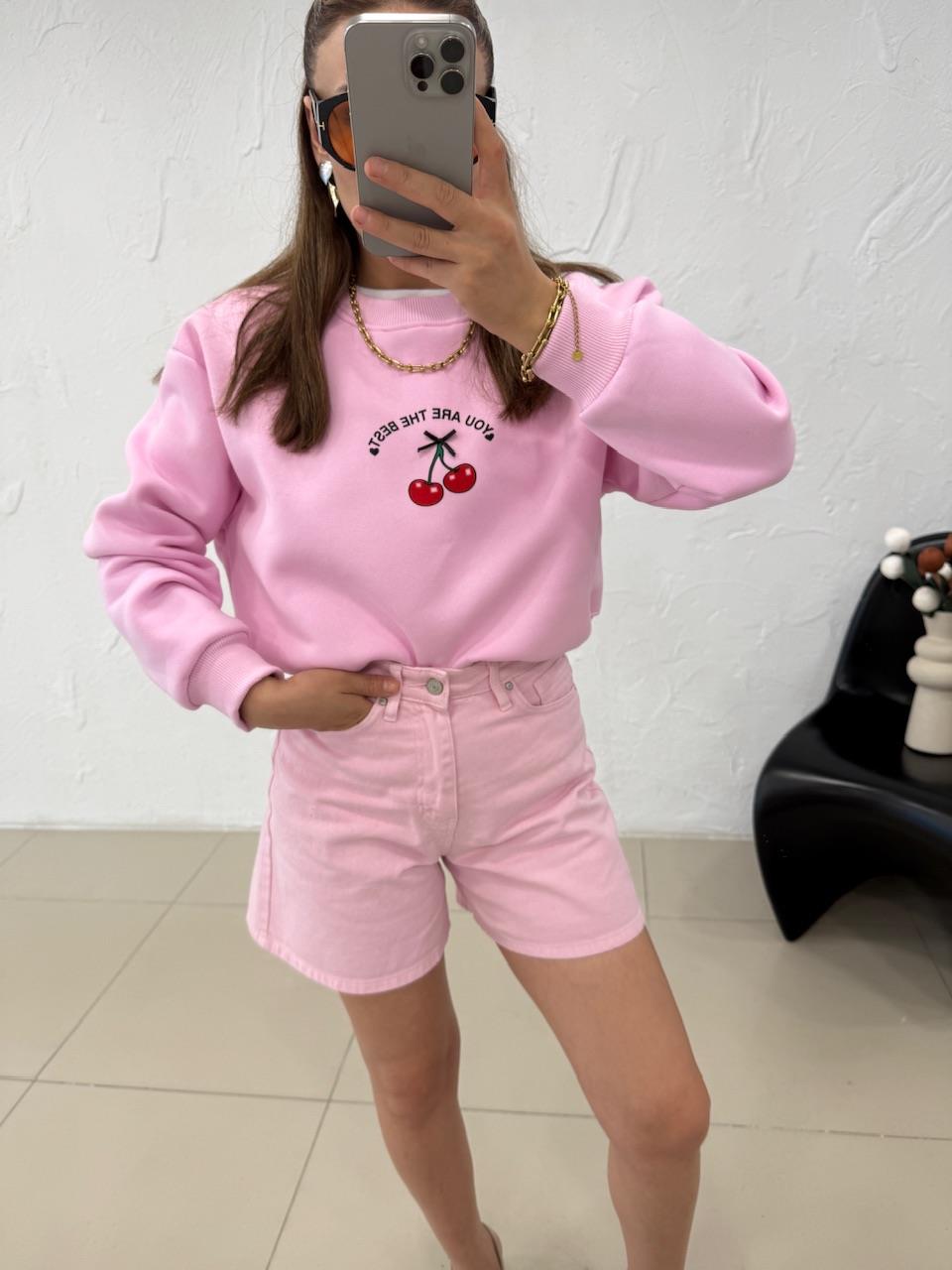 KİRAZLI SWEATSHIRT PEMBE