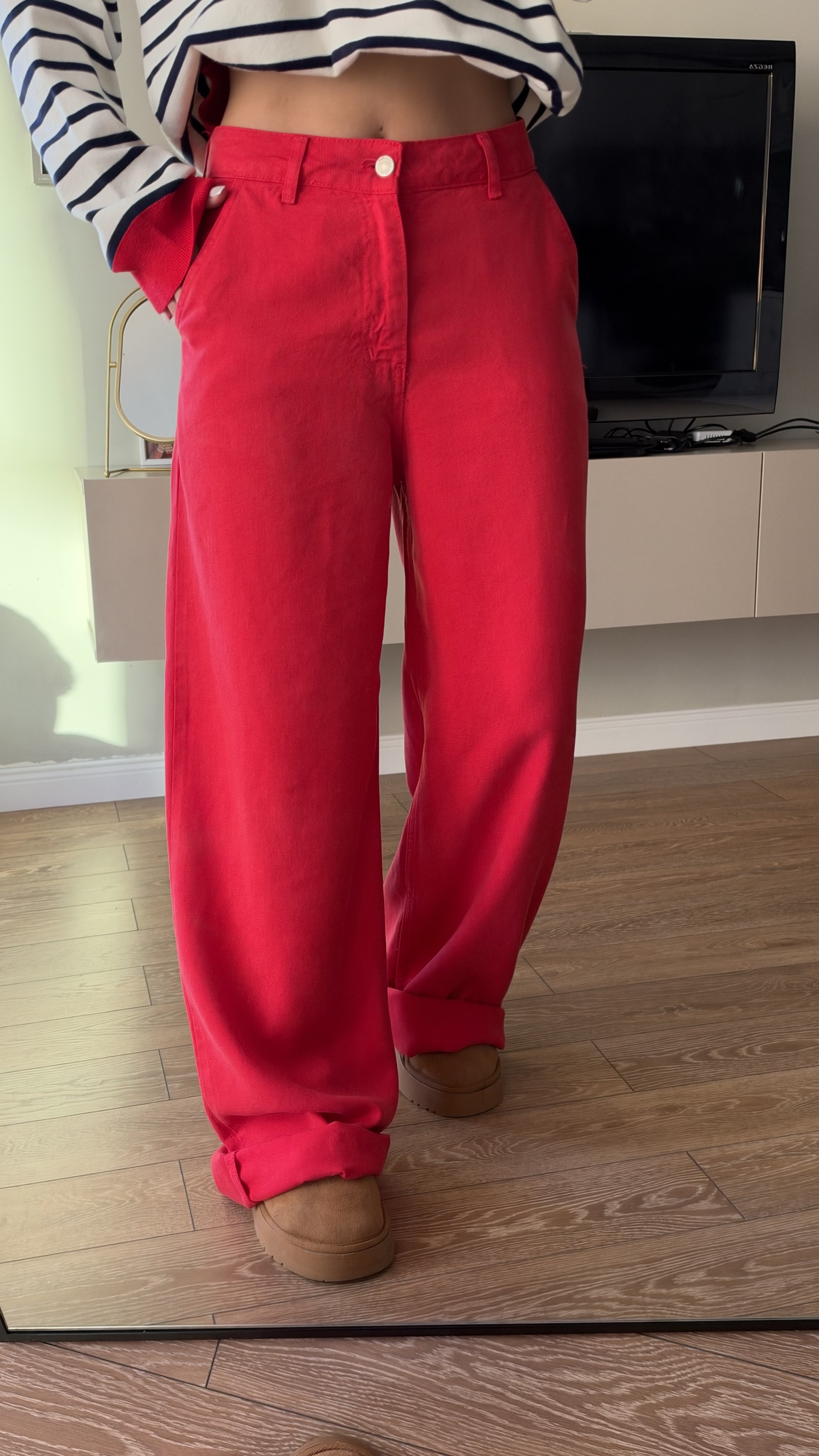 Kırmızı %100 Tensel Jean Pantolon