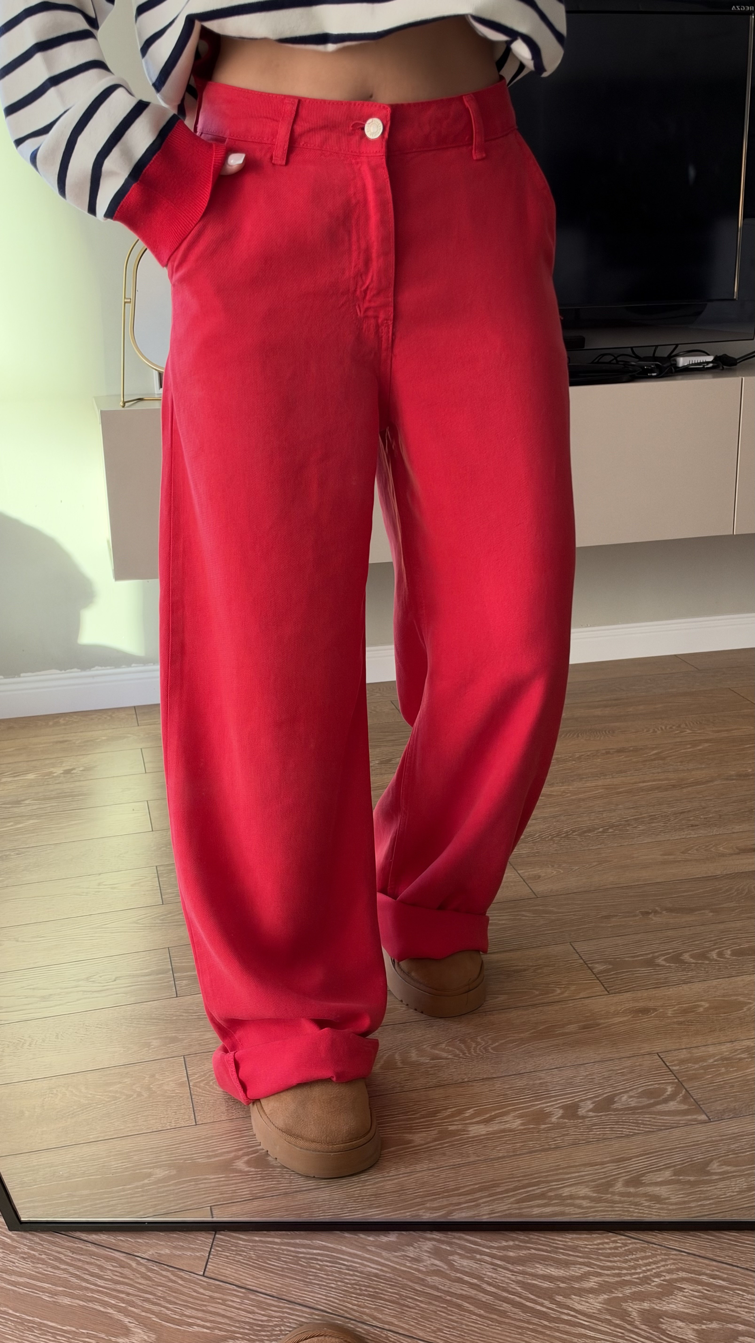 Kırmızı %100 Tensel Jean Pantolon