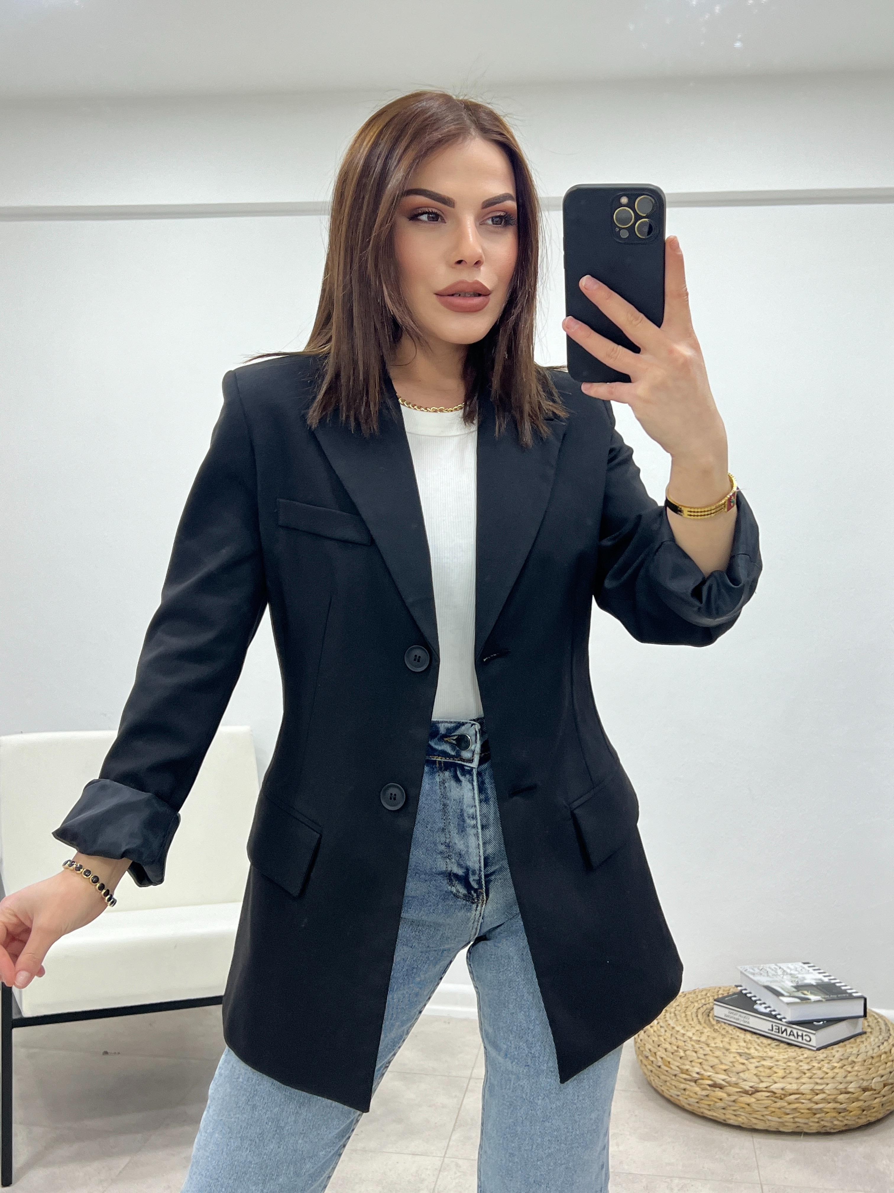 Klasi̇k Pensli̇ Blazer Ceket Si̇yah